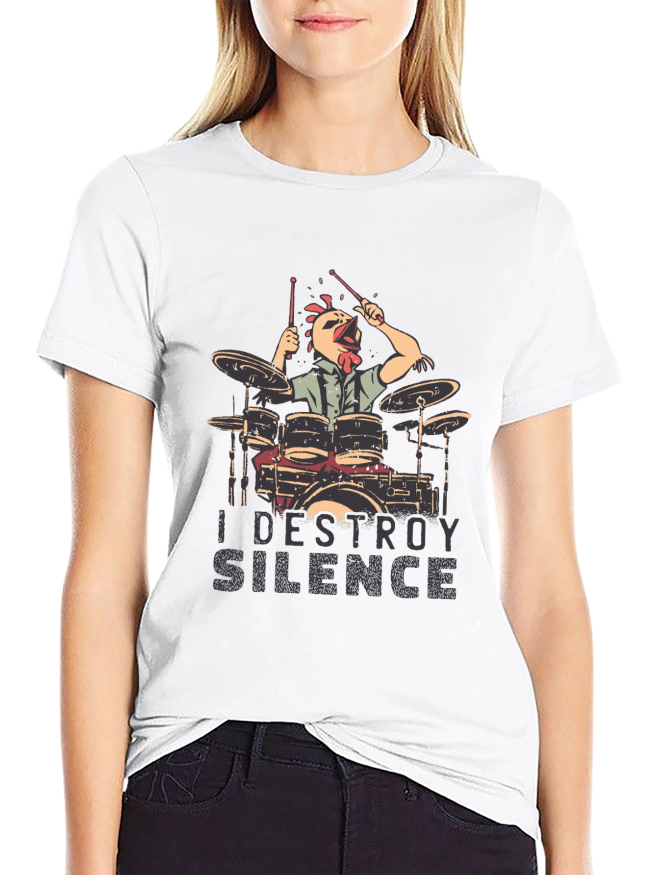 I Destroy Silence Chicken Drummer T-Shirt