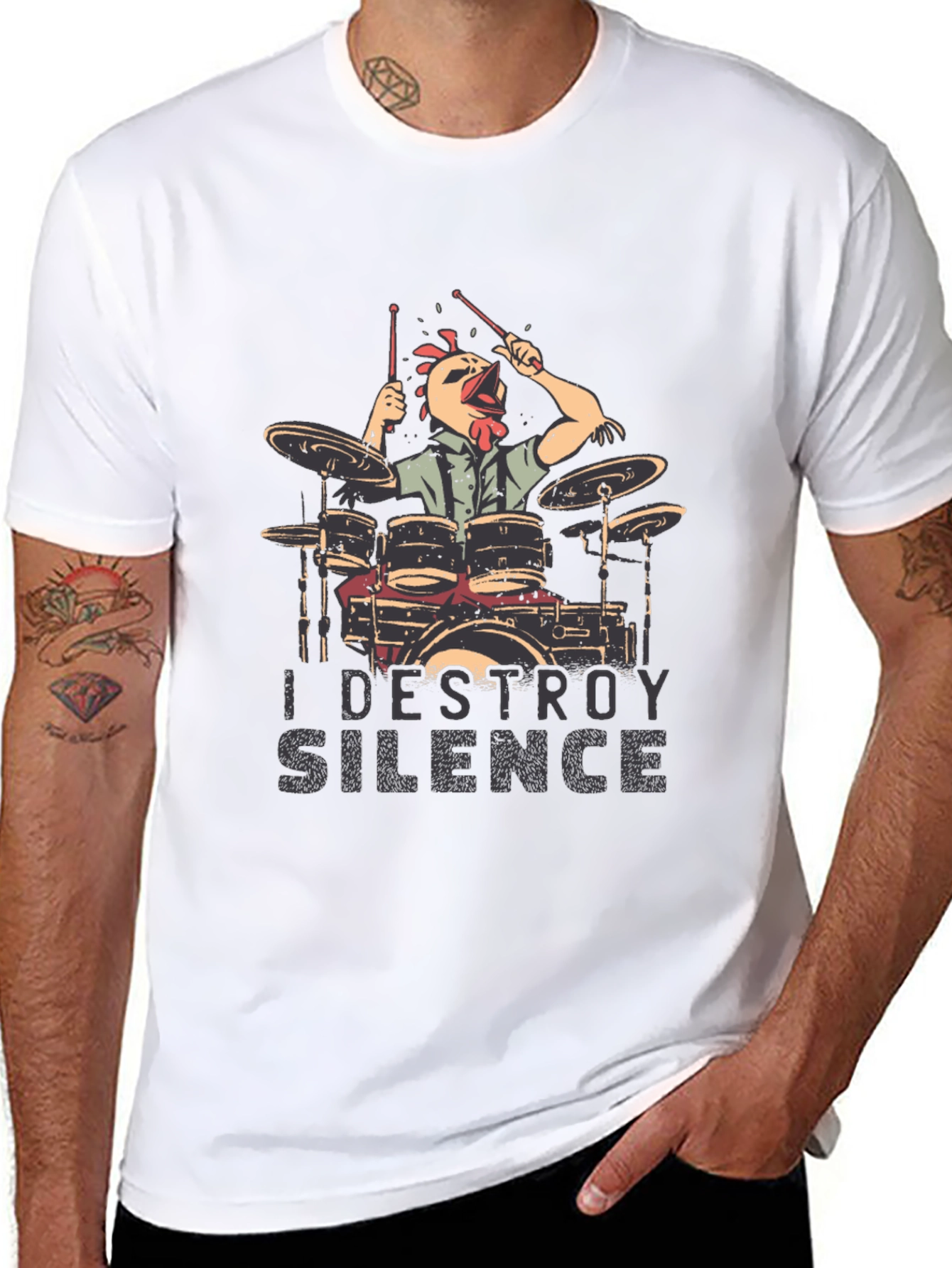 I Destroy Silence Chicken Drummer T-Shirt