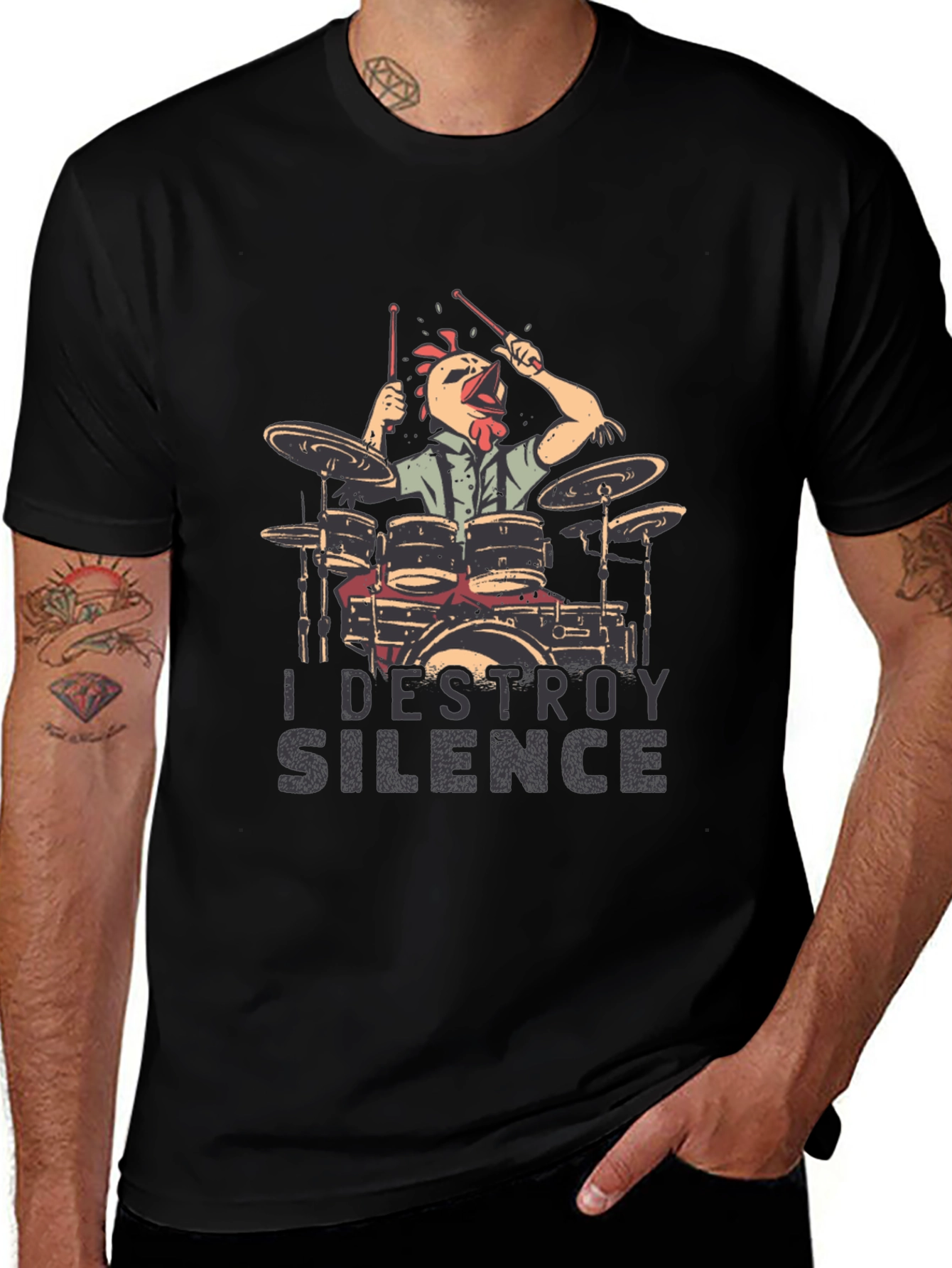 I Destroy Silence Chicken Drummer T-Shirt