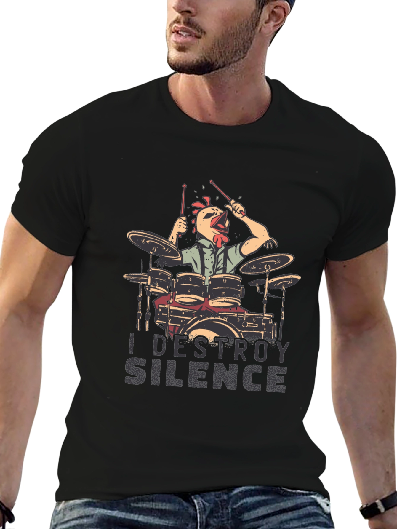 I Destroy Silence Chicken Drummer T-Shirt