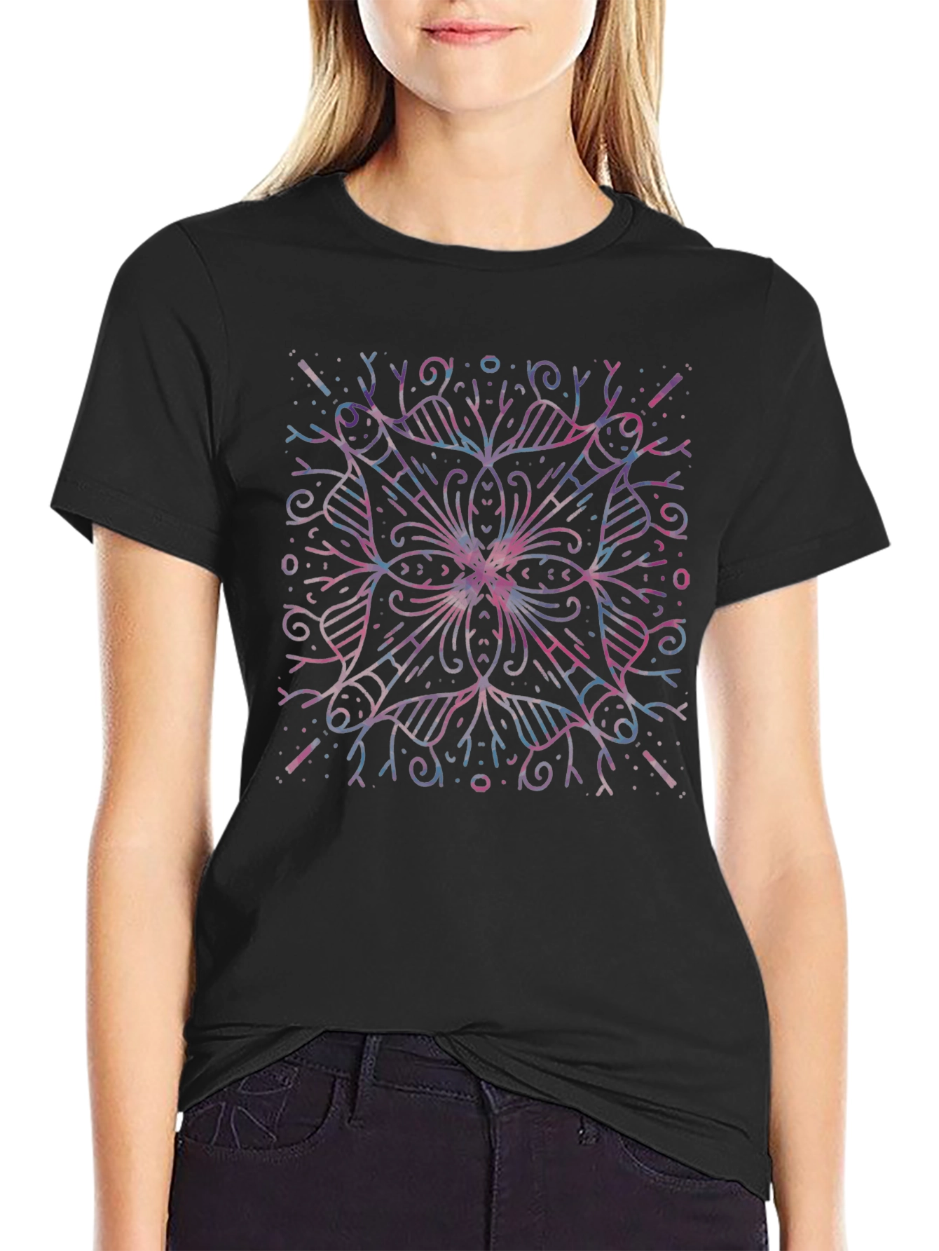 Abstract Geometric Mandala Black T-Shirt