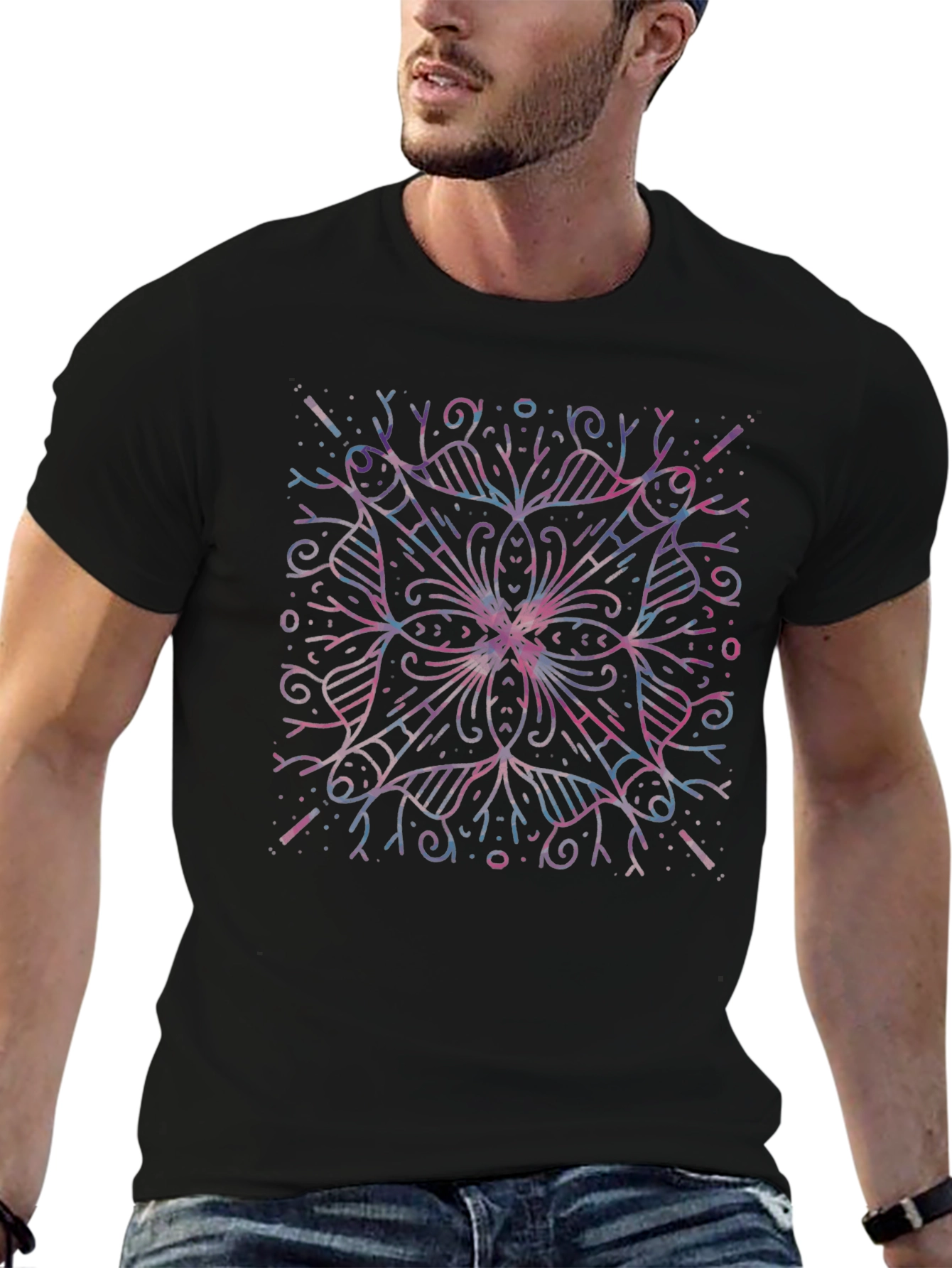 Abstract Geometric Mandala Black T-Shirt