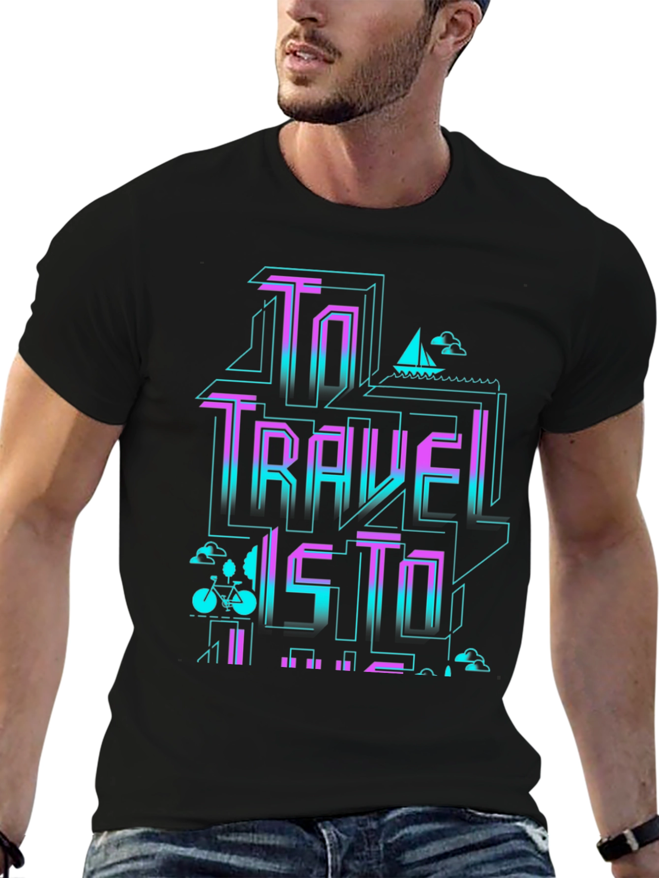 Retro Travel Graphic T-Shirt - Black