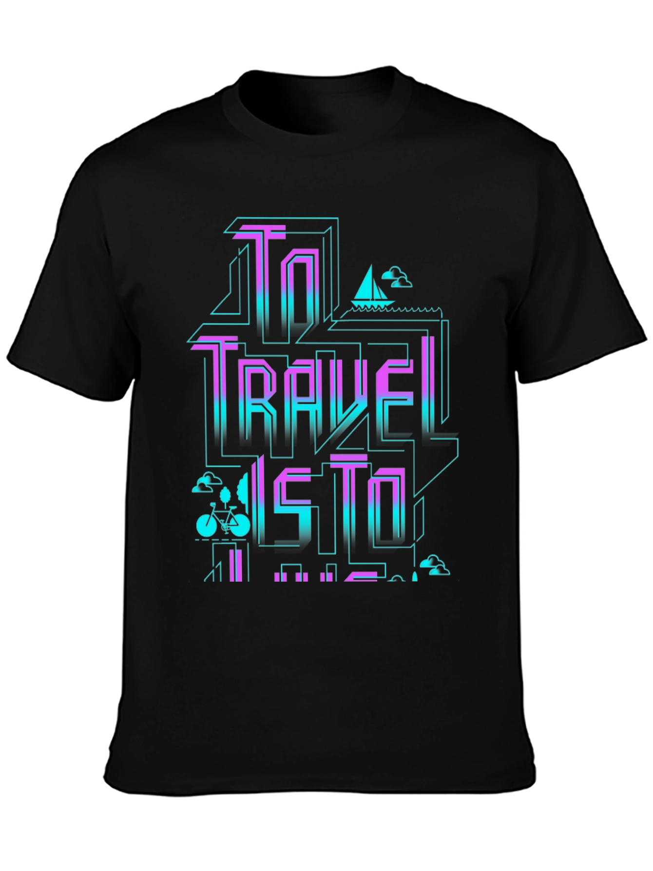 Retro Travel Graphic T-Shirt - Black