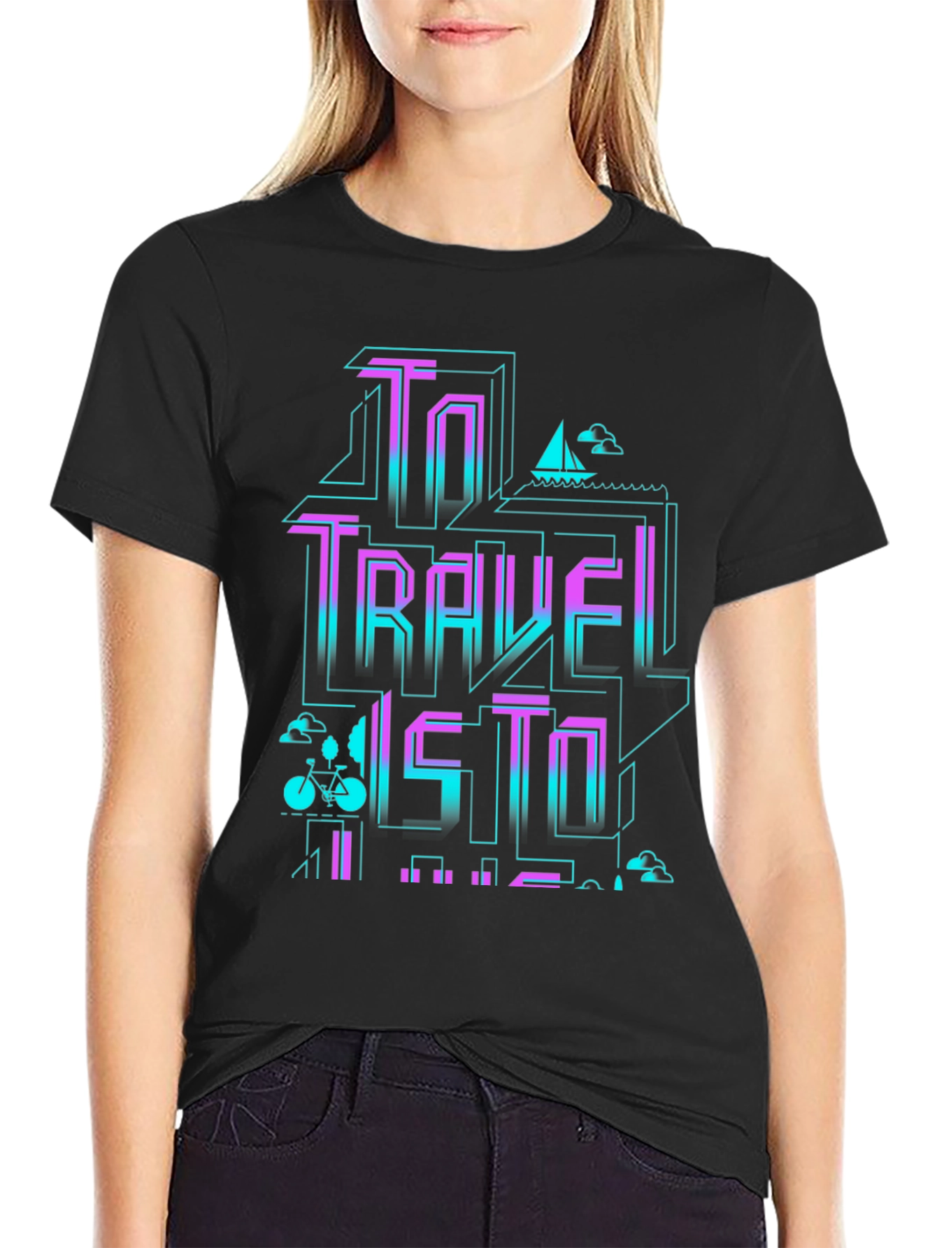 Retro Travel Graphic T-Shirt - Black
