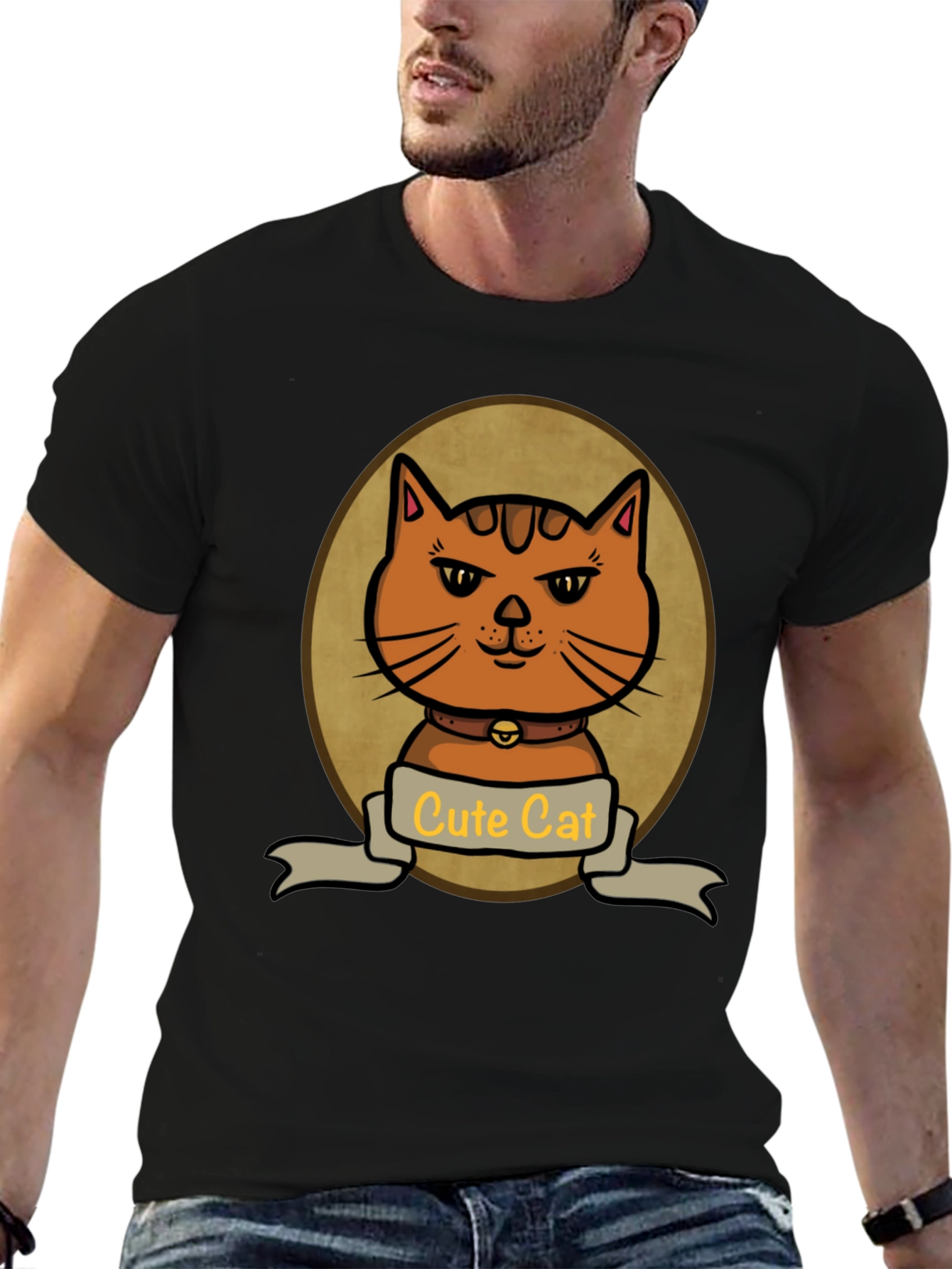 Cute Cat Cartoon Graphic Print T-Shirt