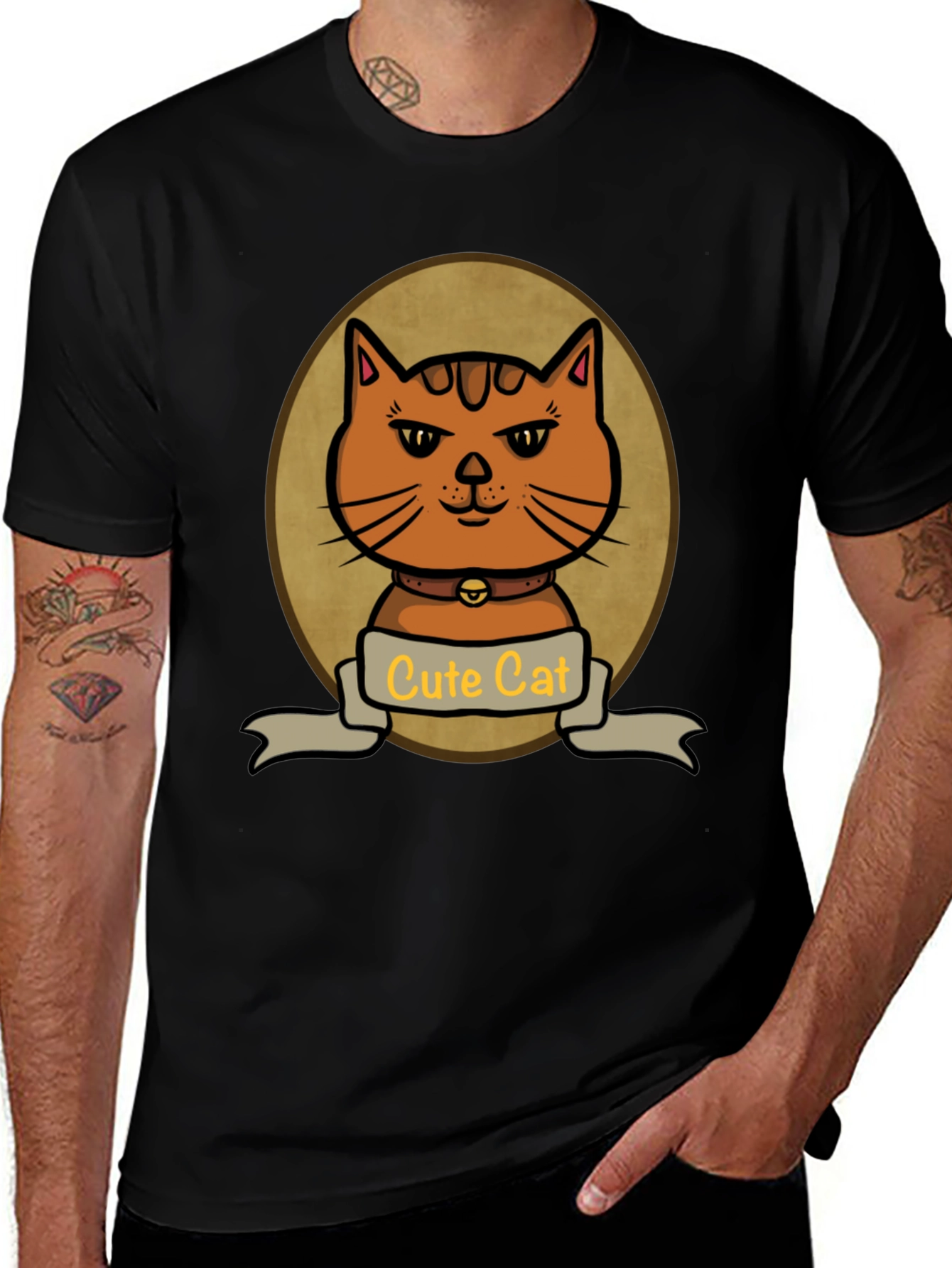 Cute Cat Cartoon Graphic Print T-Shirt