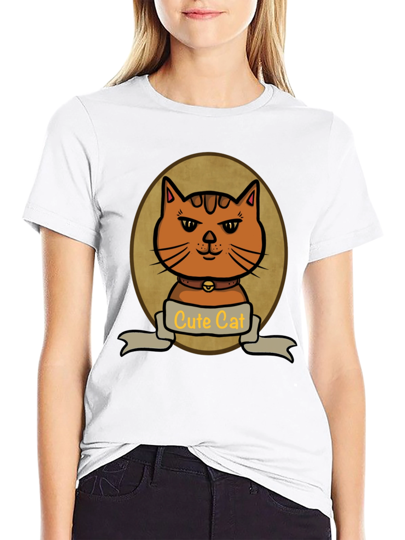 Cute Cat Cartoon Graphic Print T-Shirt