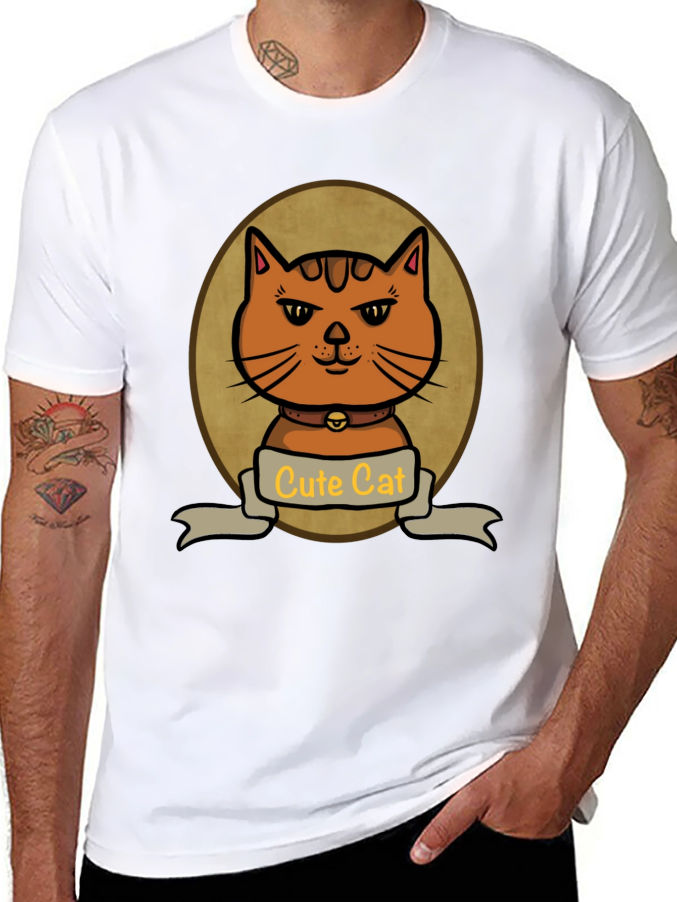 Cute Cat Cartoon Graphic Print T-Shirt