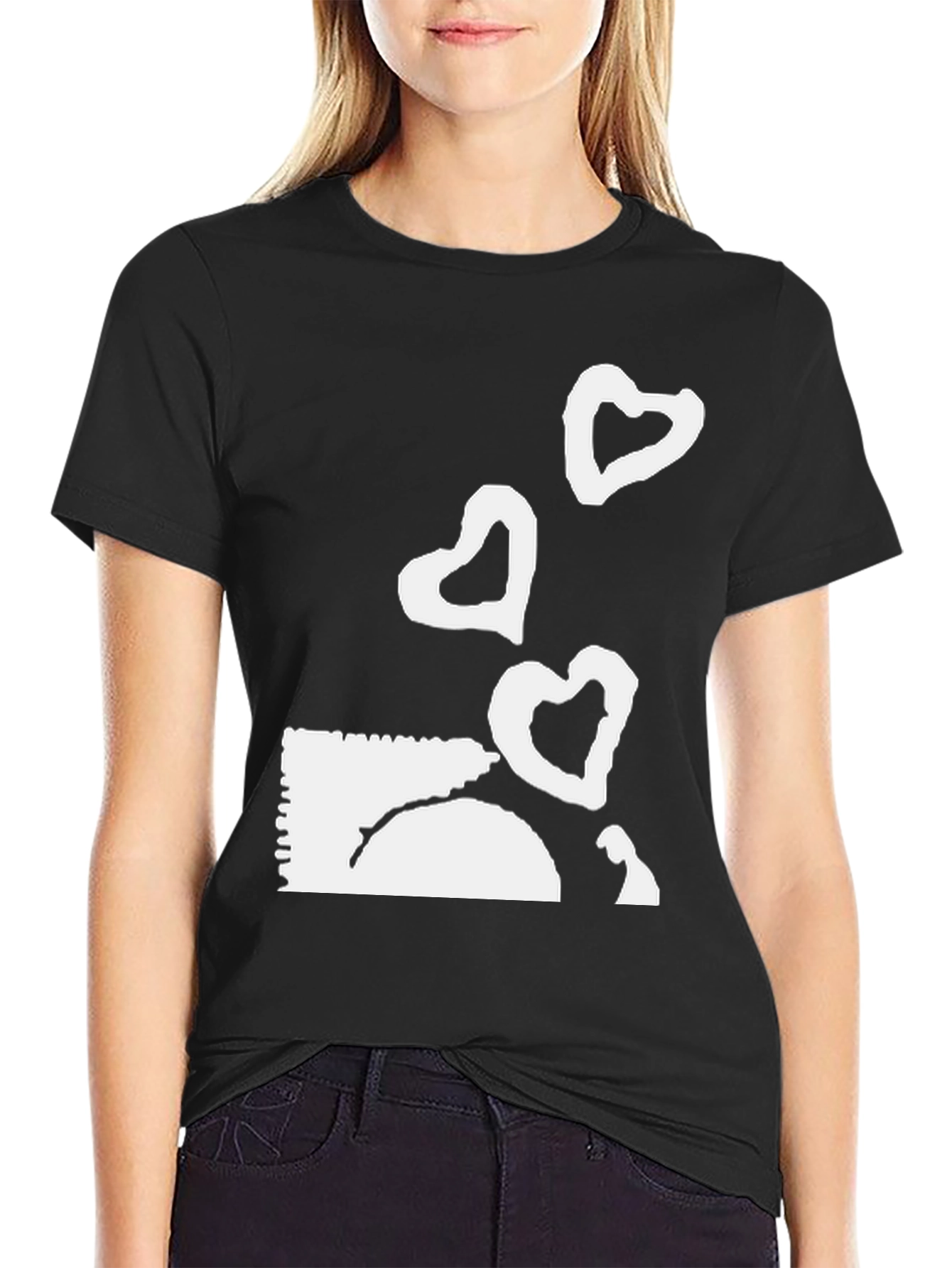 Black Tee with Heart Balloon Graphic