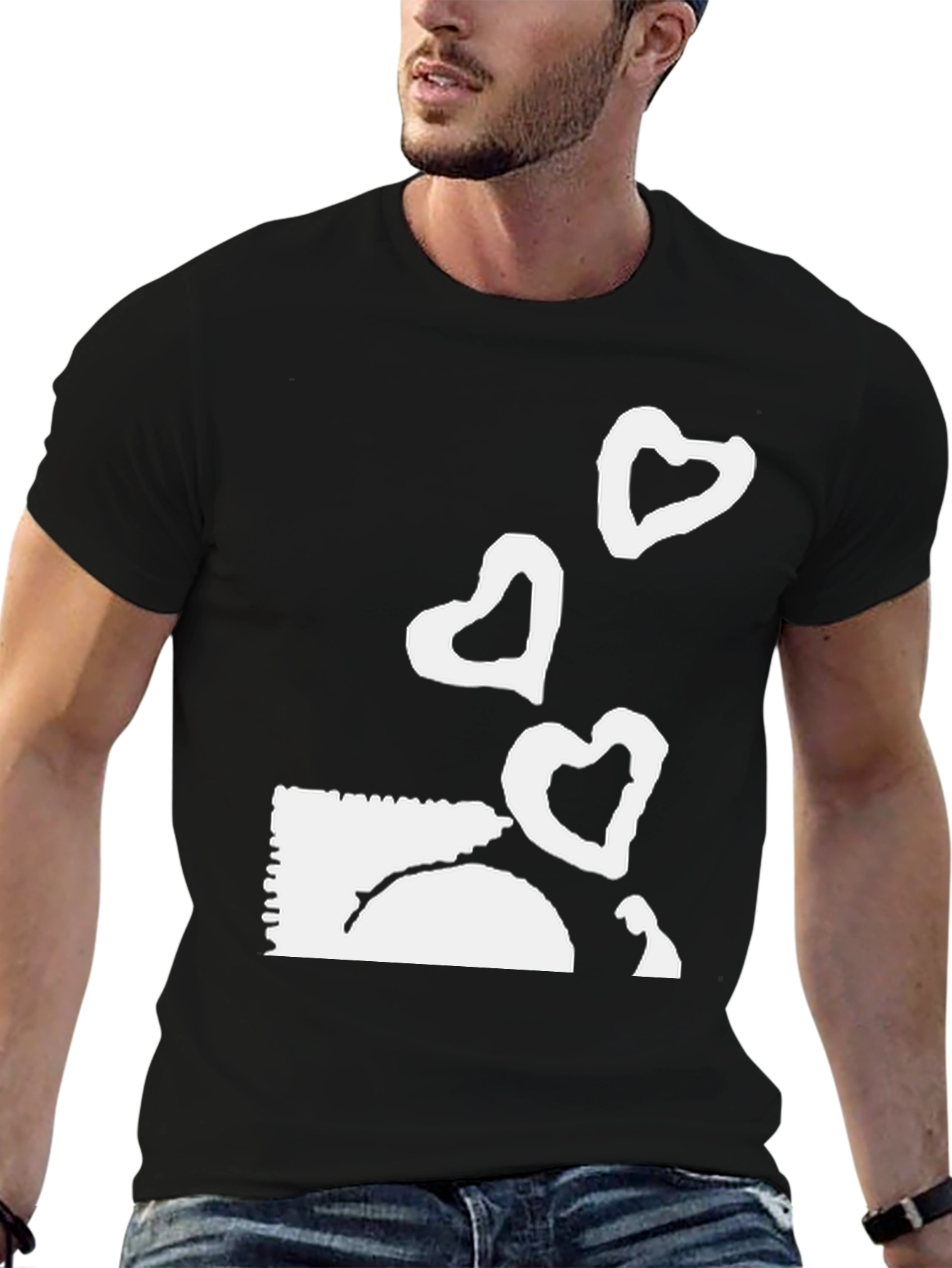 Black Tee with Heart Balloon Graphic