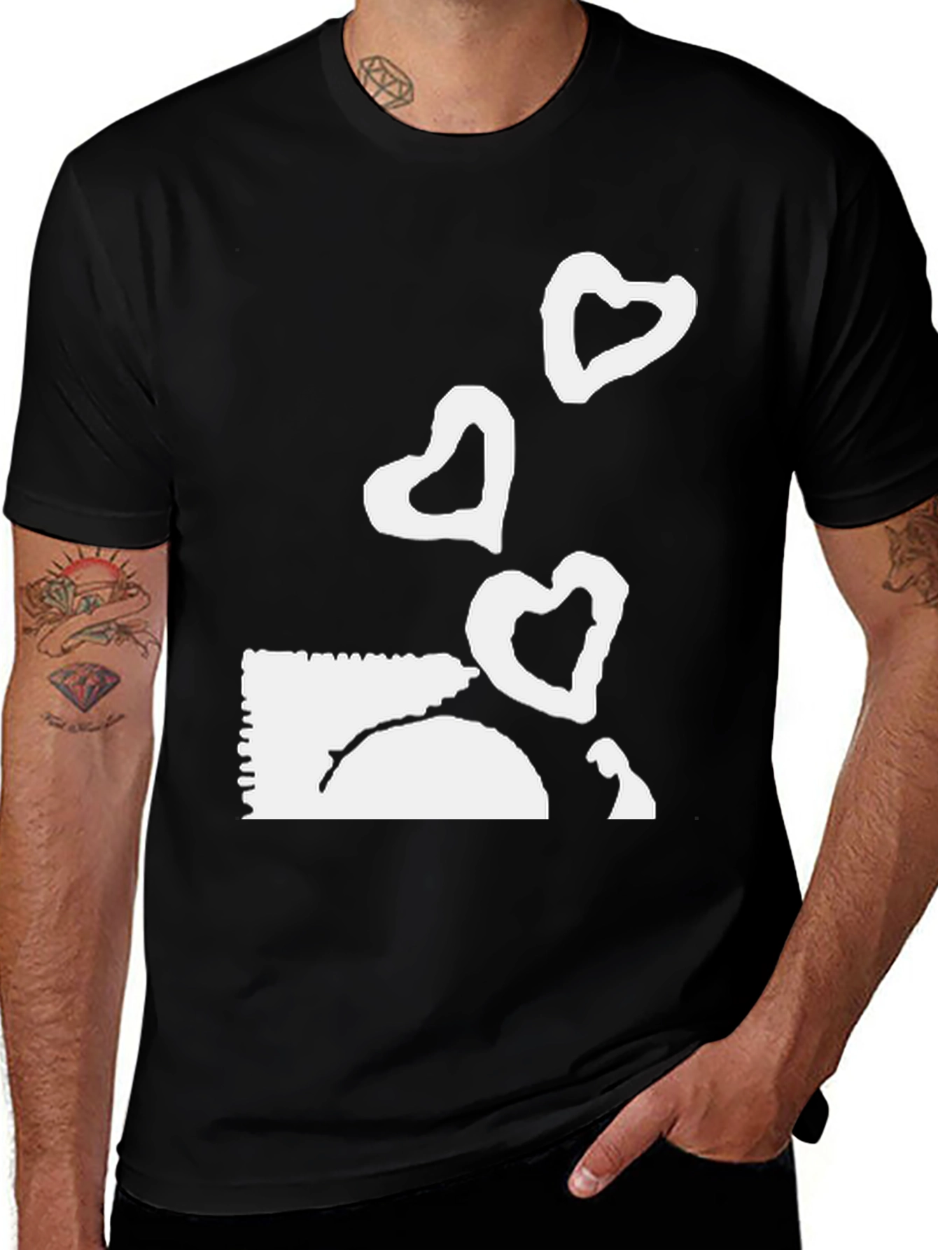Black Tee with Heart Balloon Graphic