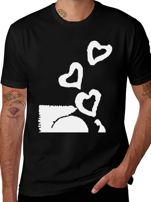 Black Tee with Heart Balloon Graphic
