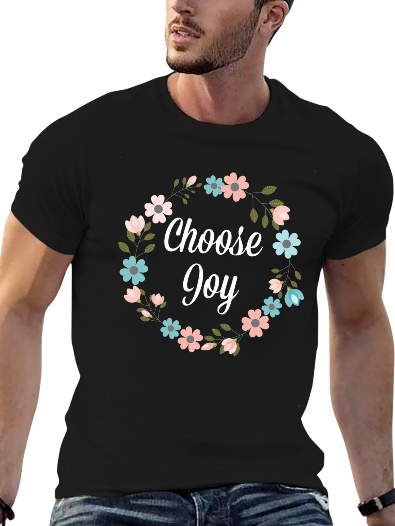 Choose Joy Floral Wreath Graphic T-Shirt