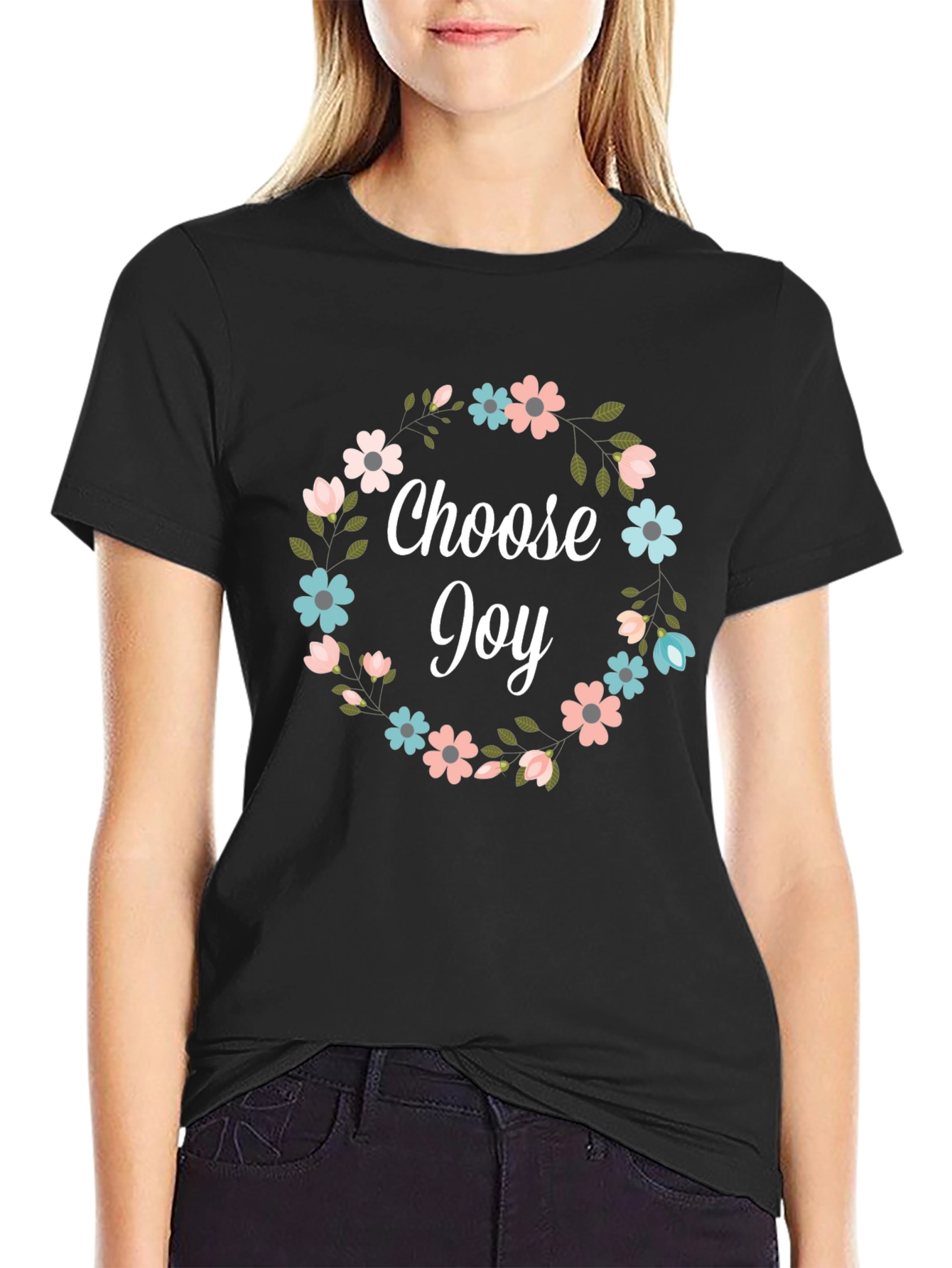 Choose Joy Floral Wreath Graphic T-Shirt