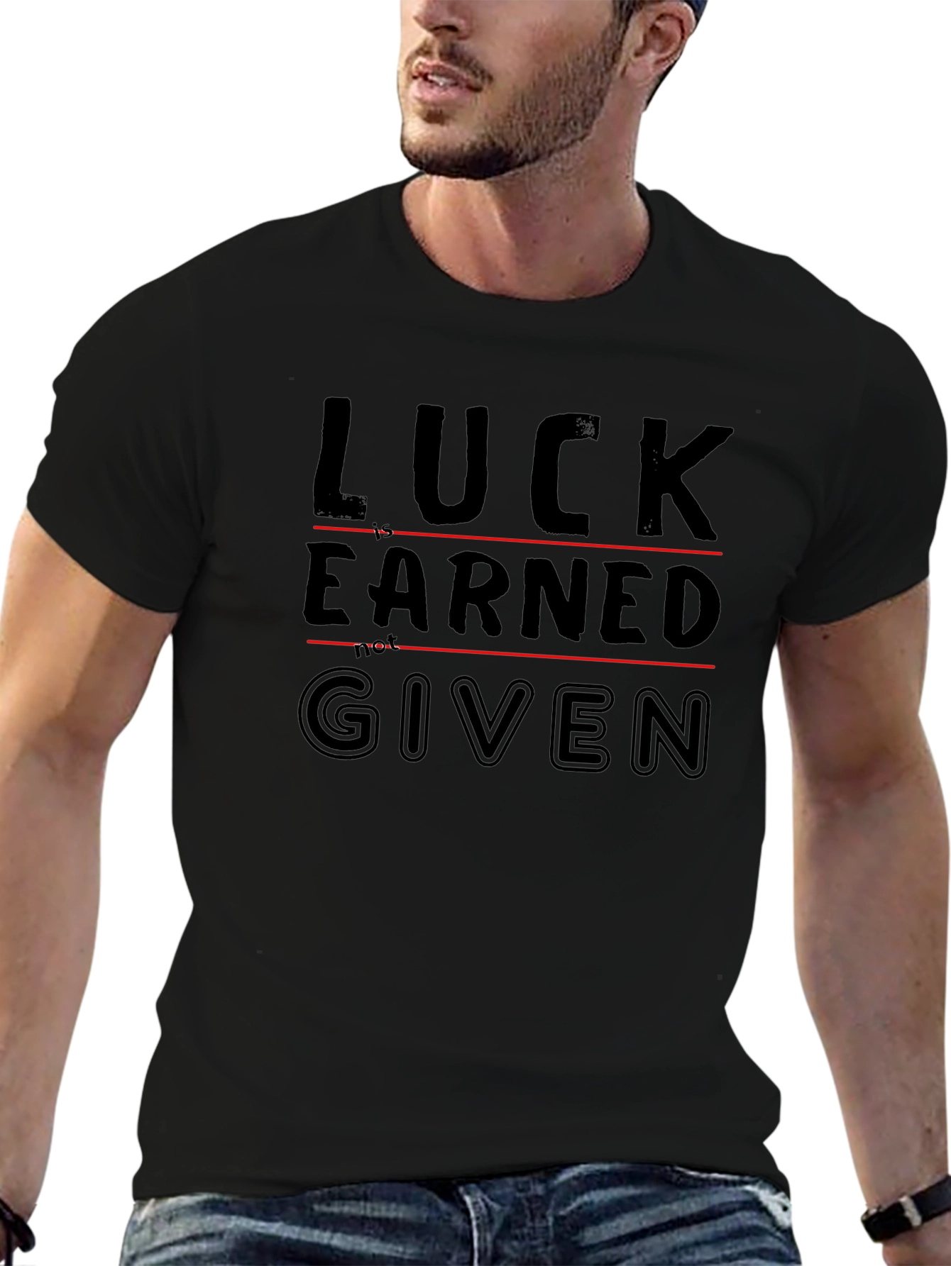 Luck Earned Given Graphic Tee - Black Casual T-Shirt