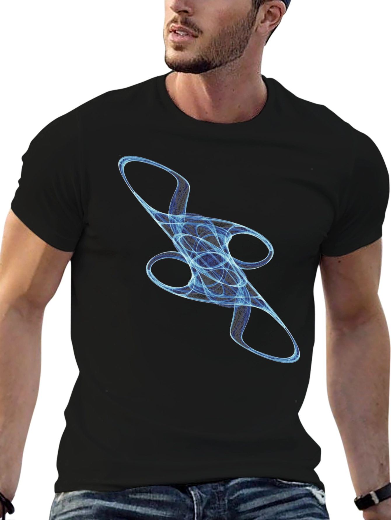 Abstract Blue Swirl Graphic T-Shirt - Casual Style
