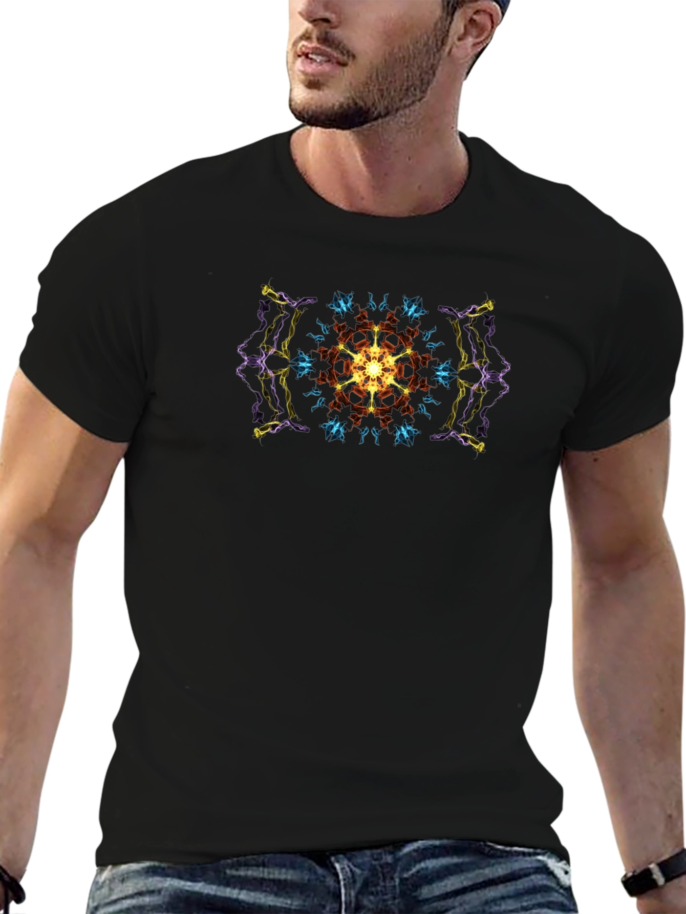 Geometric Mandala Print Black T-Shirt