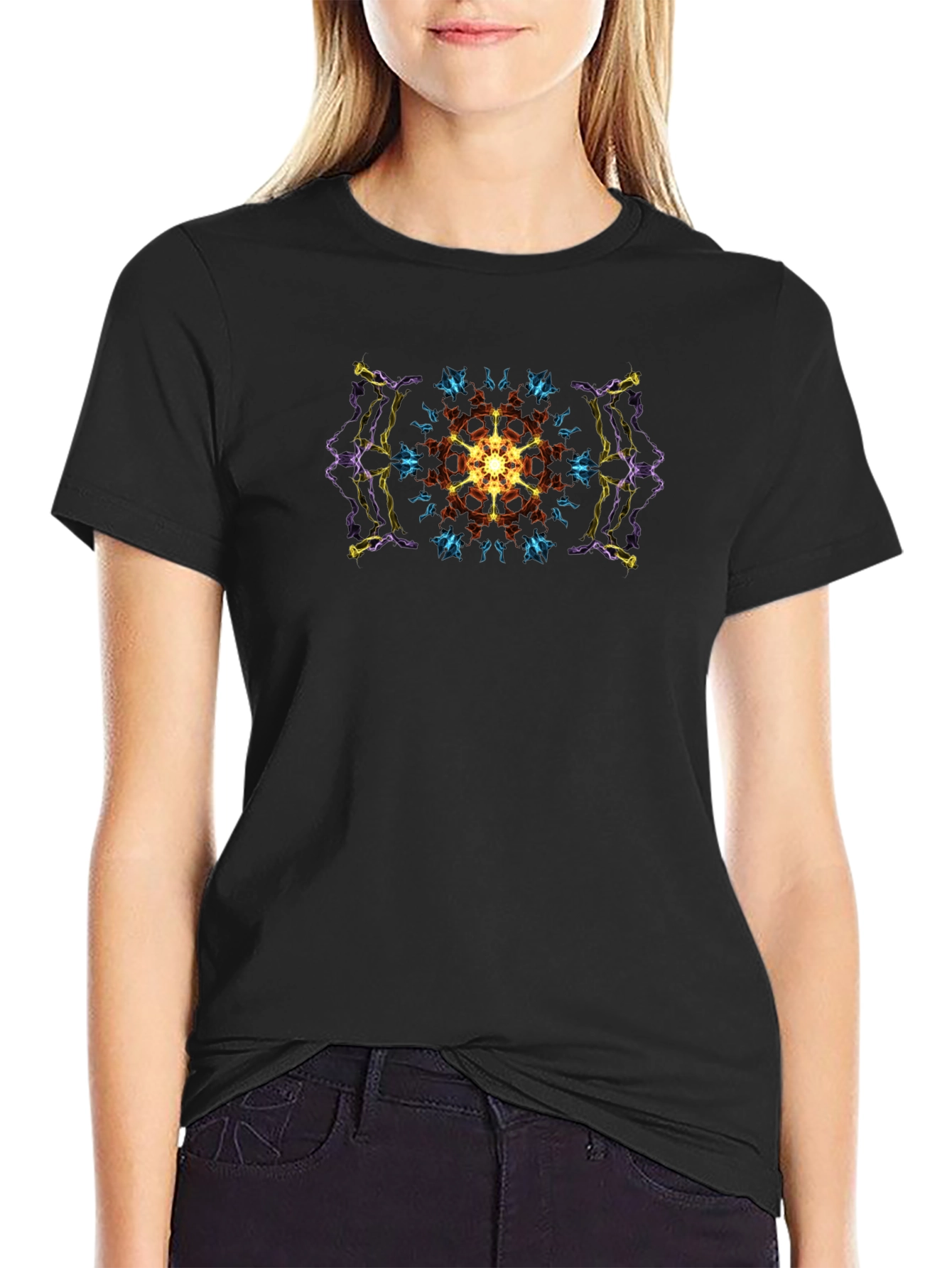 Geometric Mandala Print Black T-Shirt