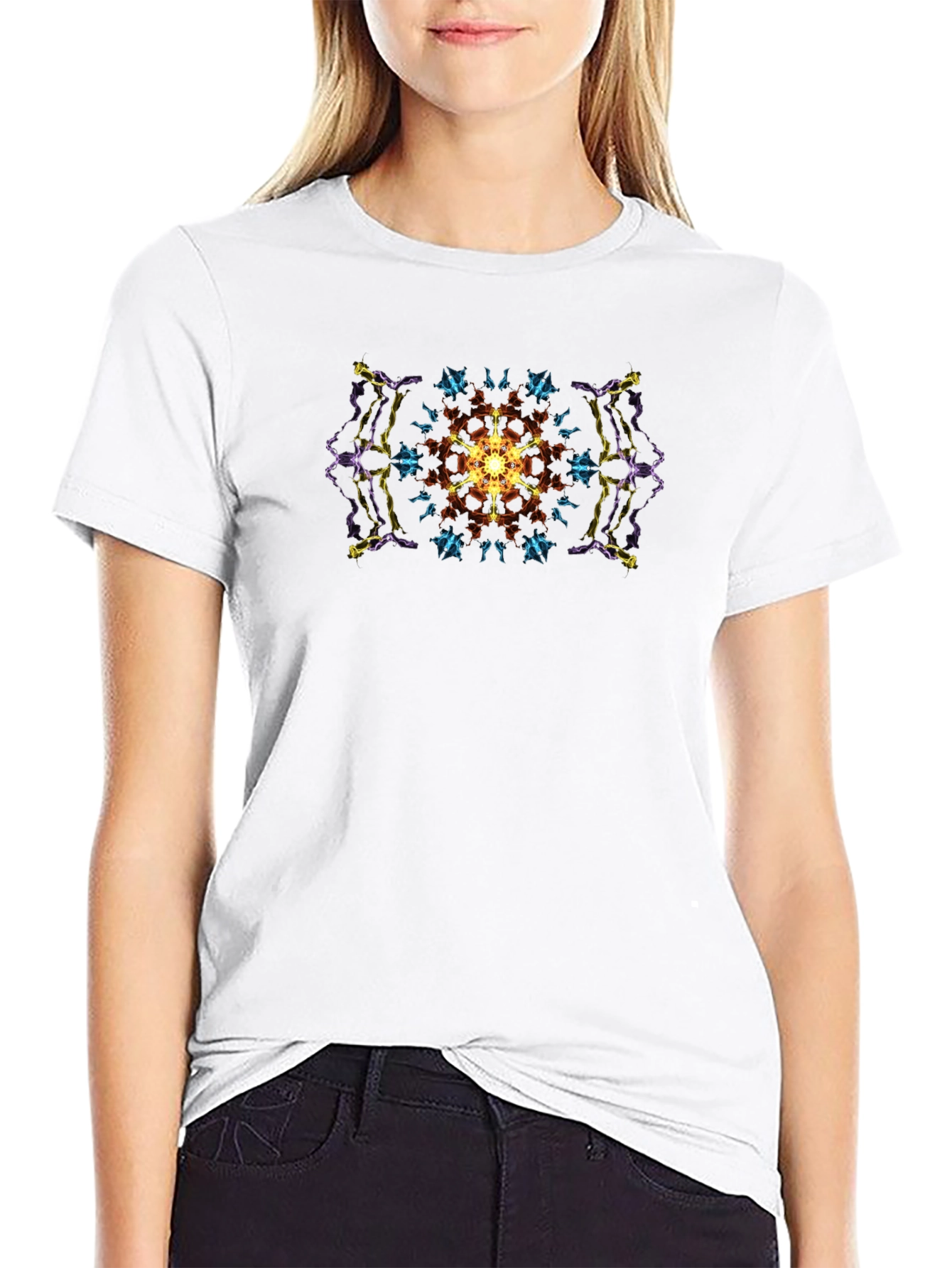 Geometric Mandala Print Black T-Shirt