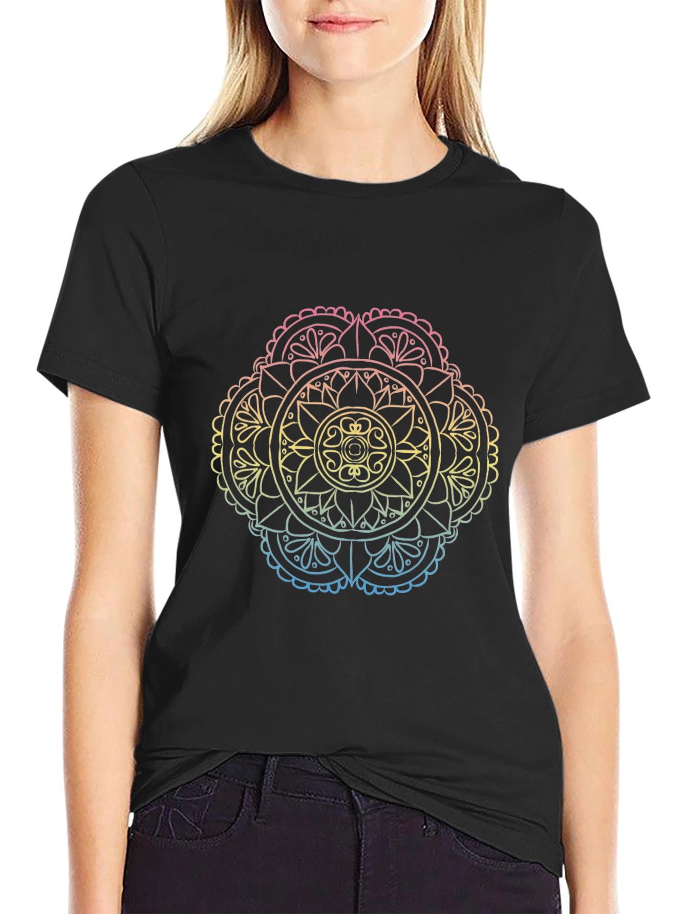 Mandala Gradient Graphic Black T-Shirt