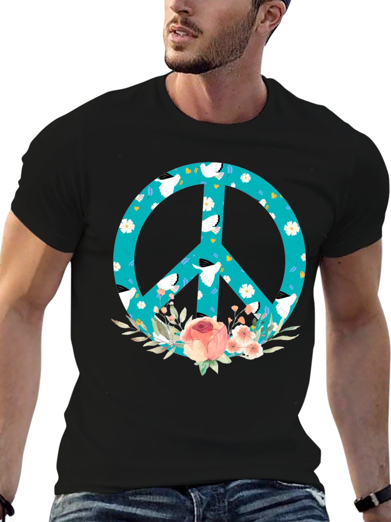 Peace Sign Floral Dove T-Shirt