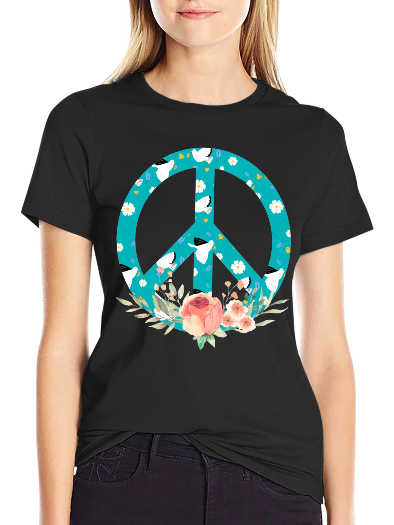 Peace Sign Floral Dove T-Shirt