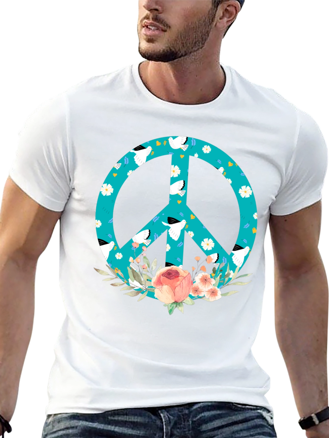 Peace Sign Floral Dove T-Shirt