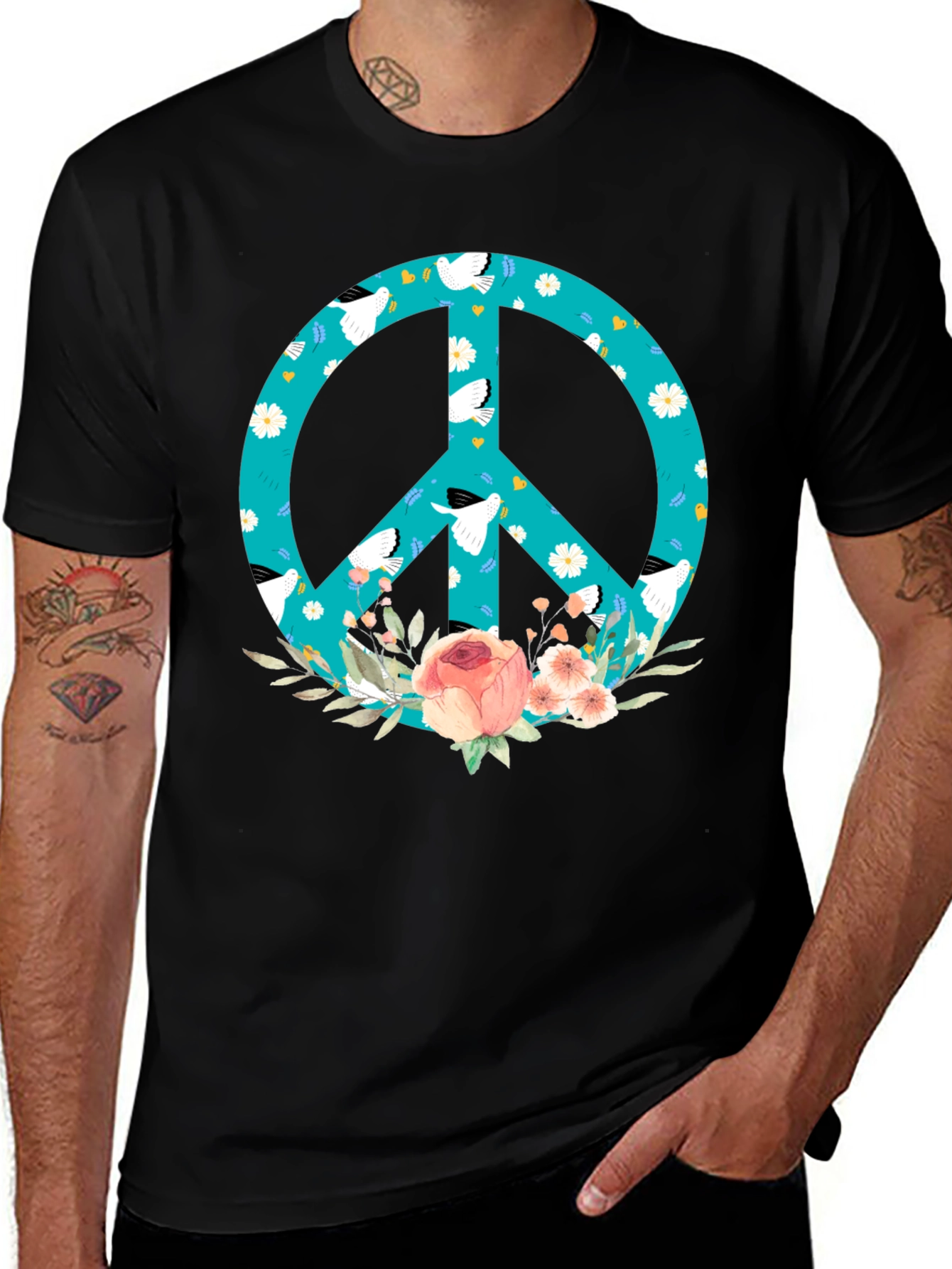 Peace Sign Floral Dove T-Shirt