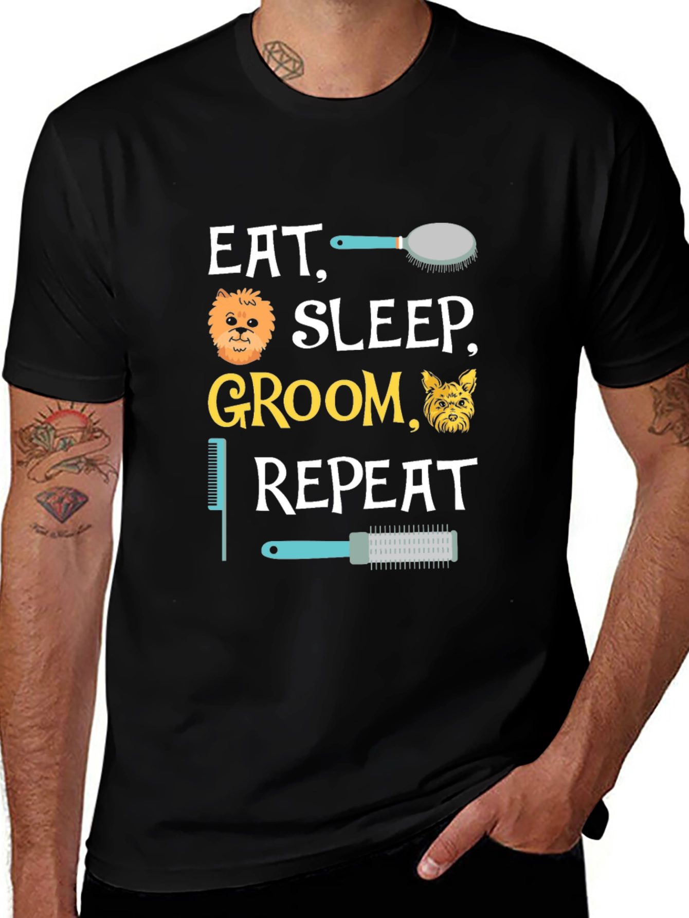 Eat Sleep Groom Repeat T-Shirt - Dog Groomer Tee