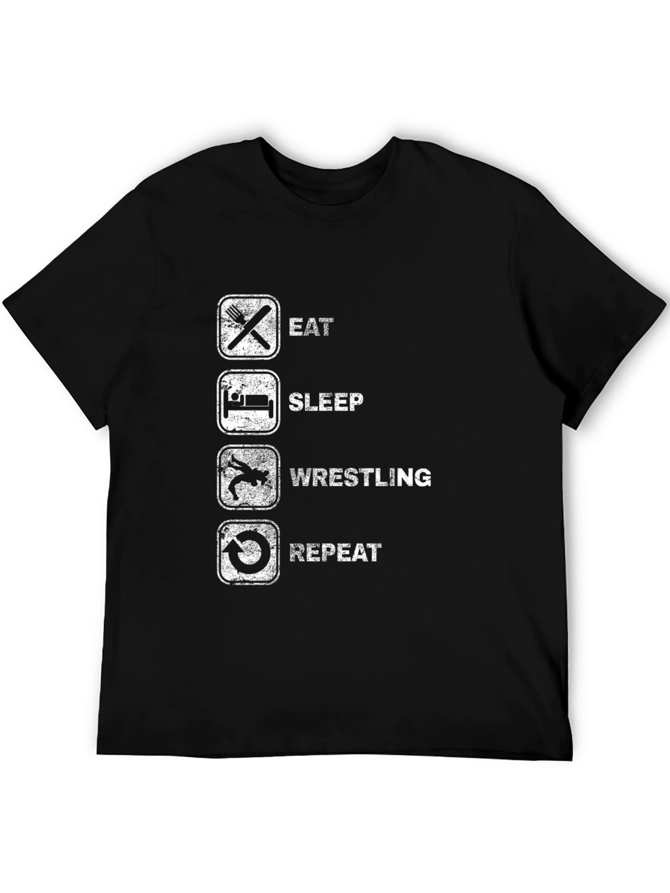 Eat Sleep Wrestling Repeat Black Graphic Tee