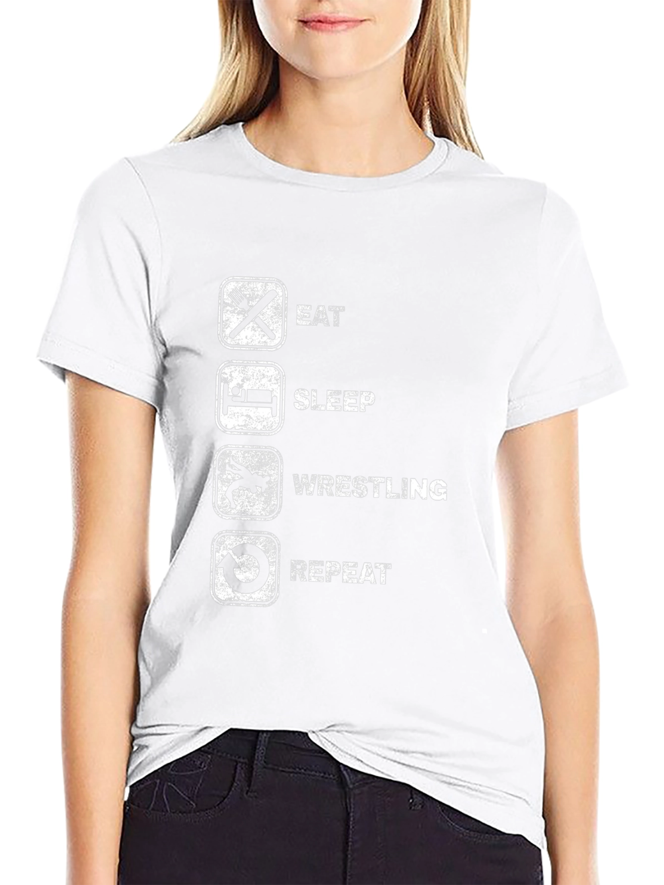 Eat Sleep Wrestling Repeat Black Graphic Tee