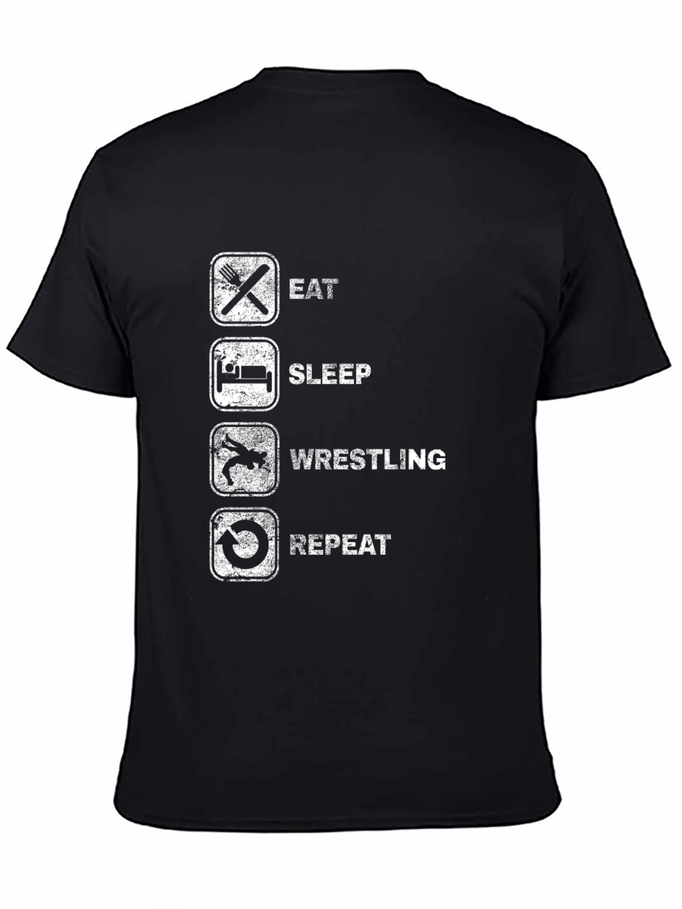 Eat Sleep Wrestling Repeat Black Graphic Tee