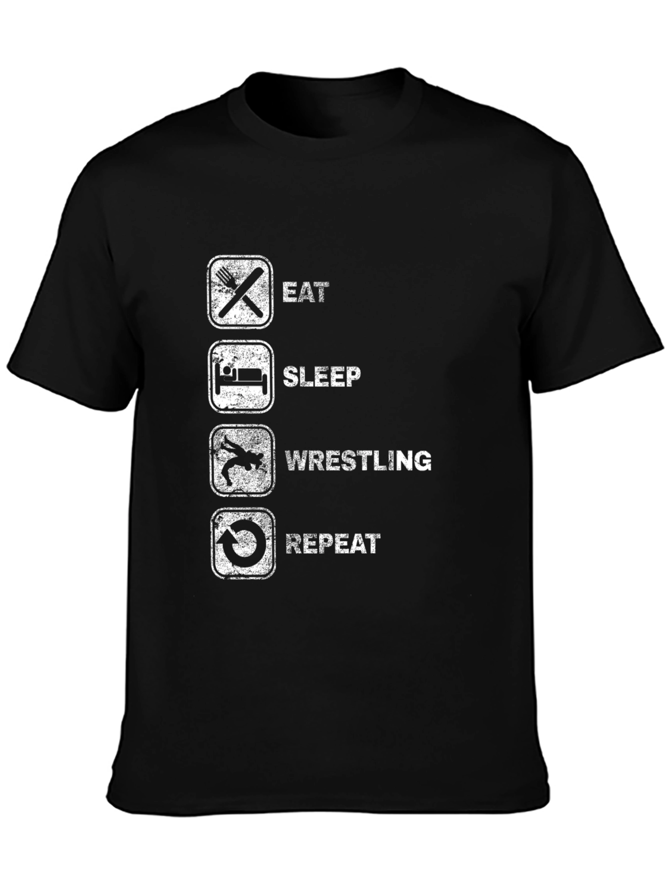 Eat Sleep Wrestling Repeat Black Graphic Tee