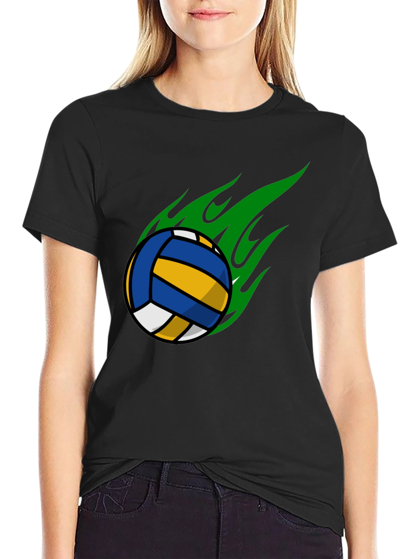 Volleyball Flame Graphic T-Shirt - Black