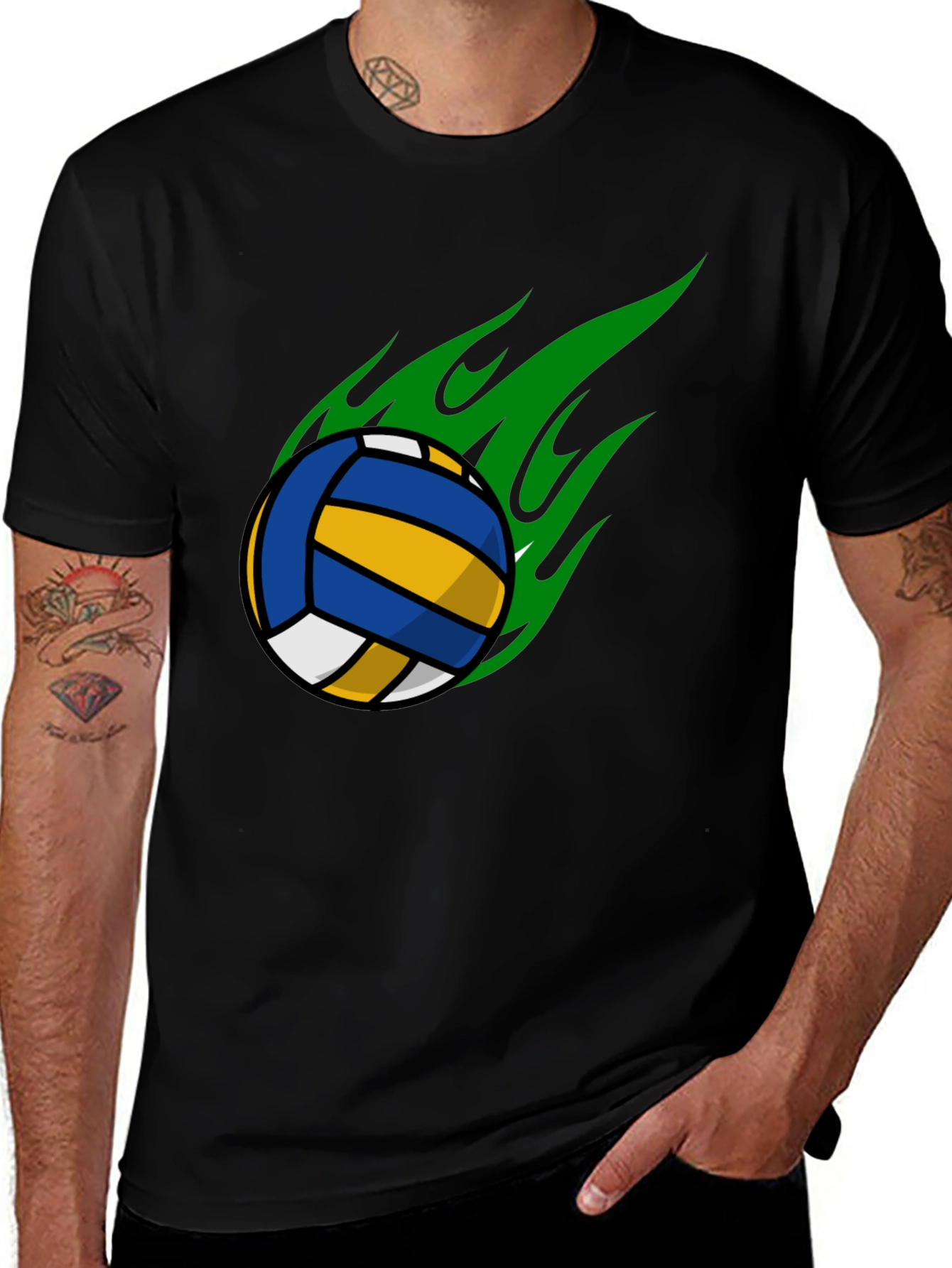 Volleyball Flame Graphic T-Shirt - Black