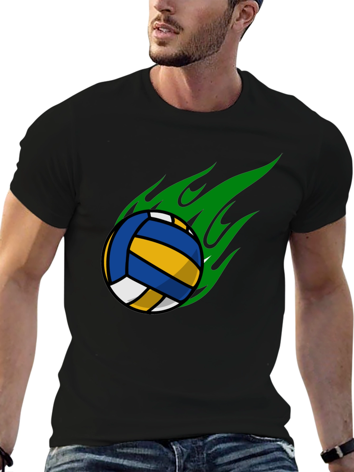 Volleyball Flame Graphic T-Shirt - Black