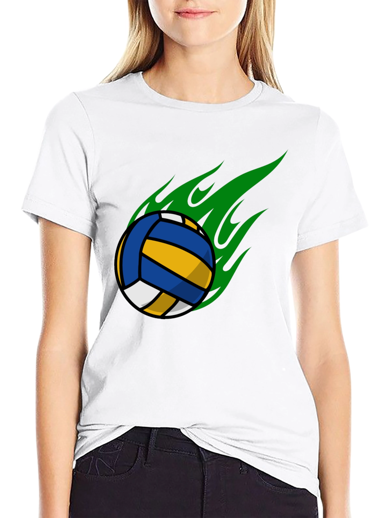 Volleyball Flame Graphic T-Shirt - Black
