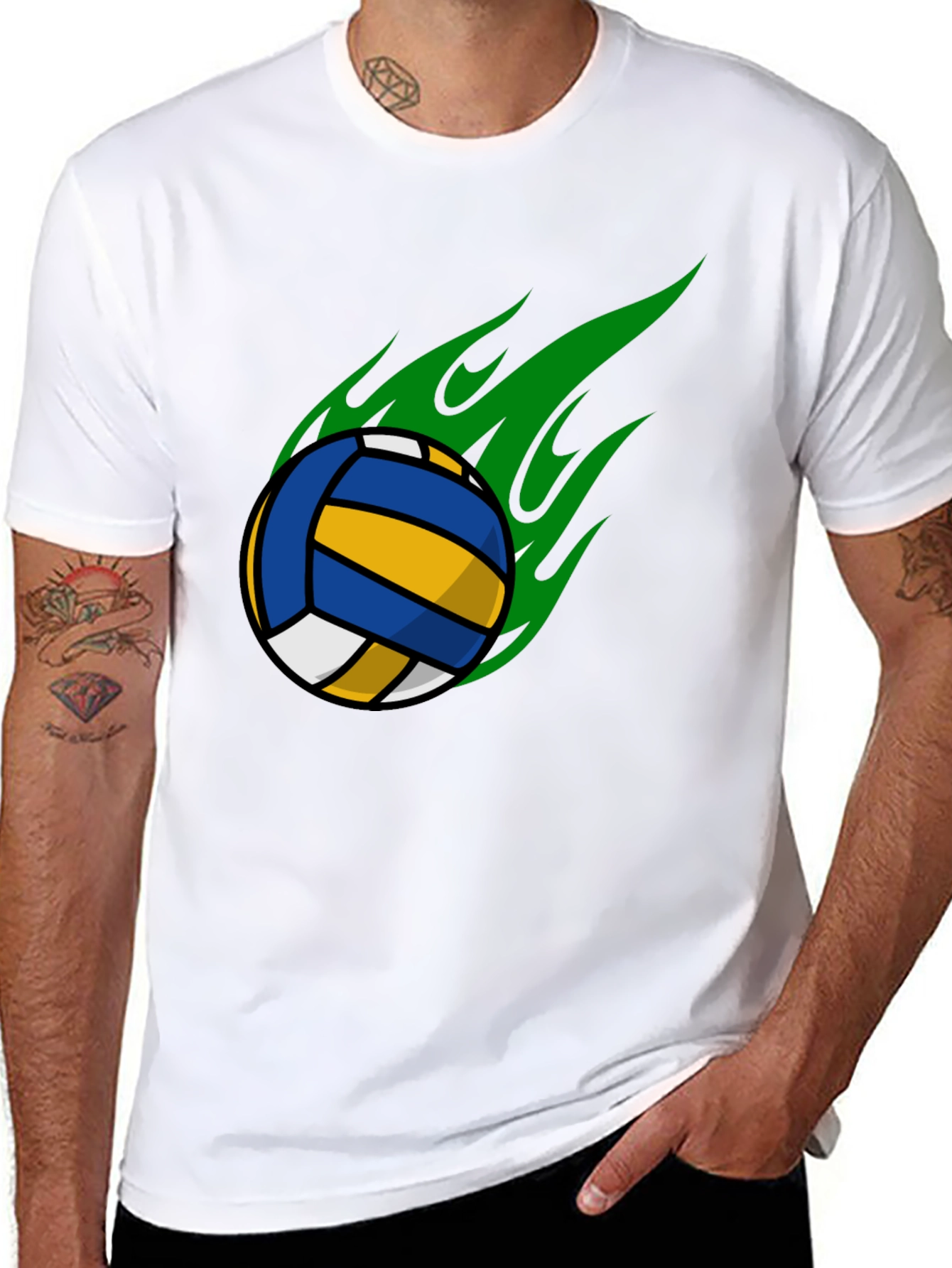 Volleyball Flame Graphic T-Shirt - Black