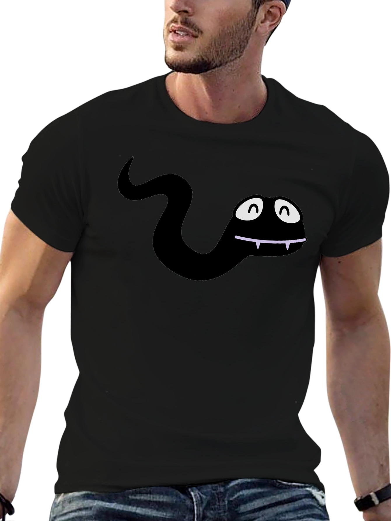 Funny Cartoon Snake Black T-Shirt