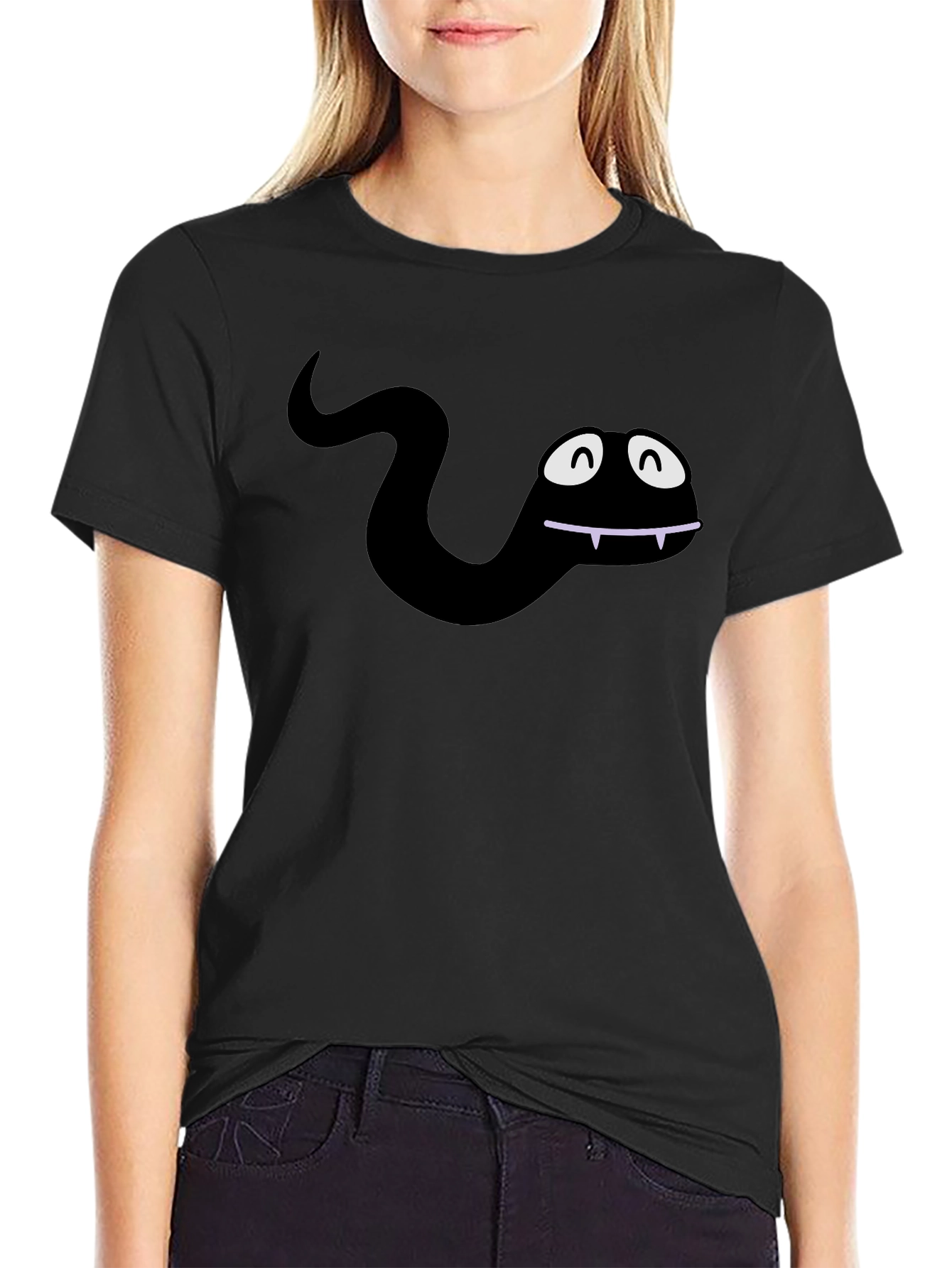 Funny Cartoon Snake Black T-Shirt