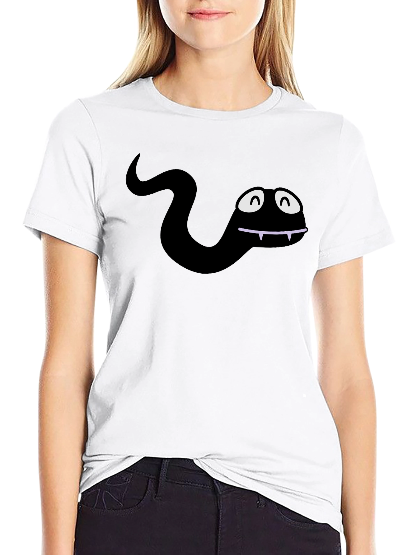 Funny Cartoon Snake Black T-Shirt