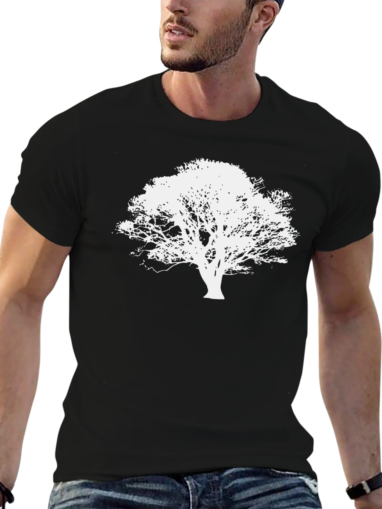 Black Tee with White Tree Graphic