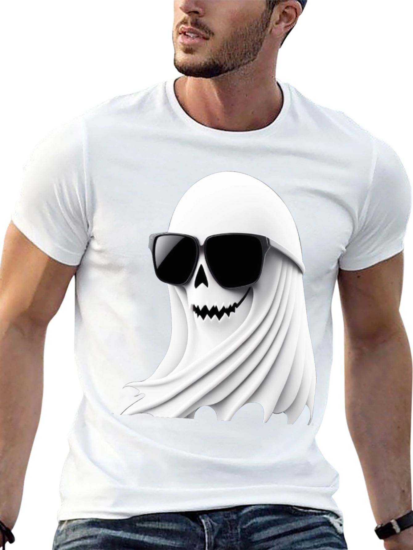 Cool Ghost Graphic T-Shirt - Halloween Spooky Fun