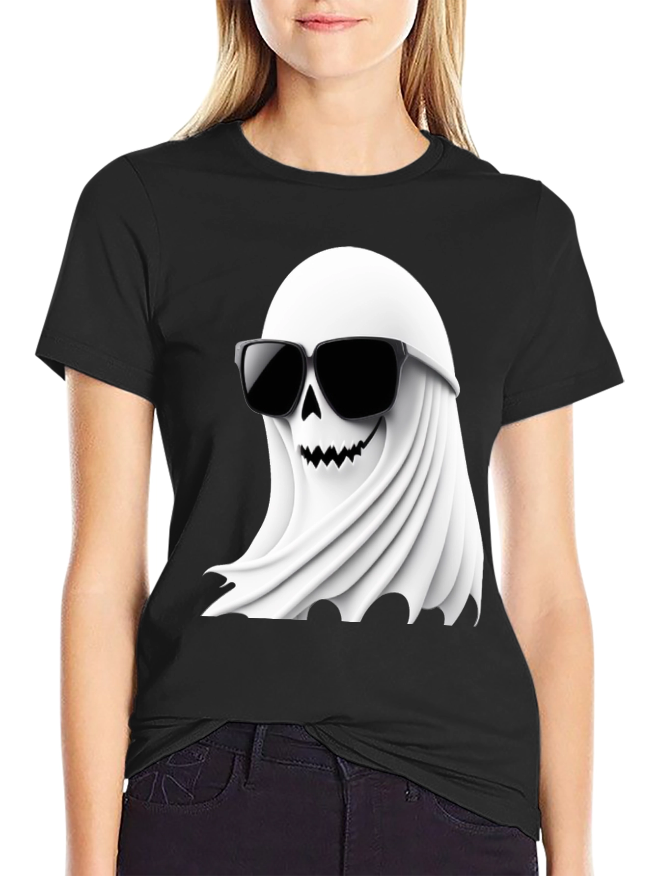 Cool Ghost Graphic T-Shirt - Halloween Spooky Fun