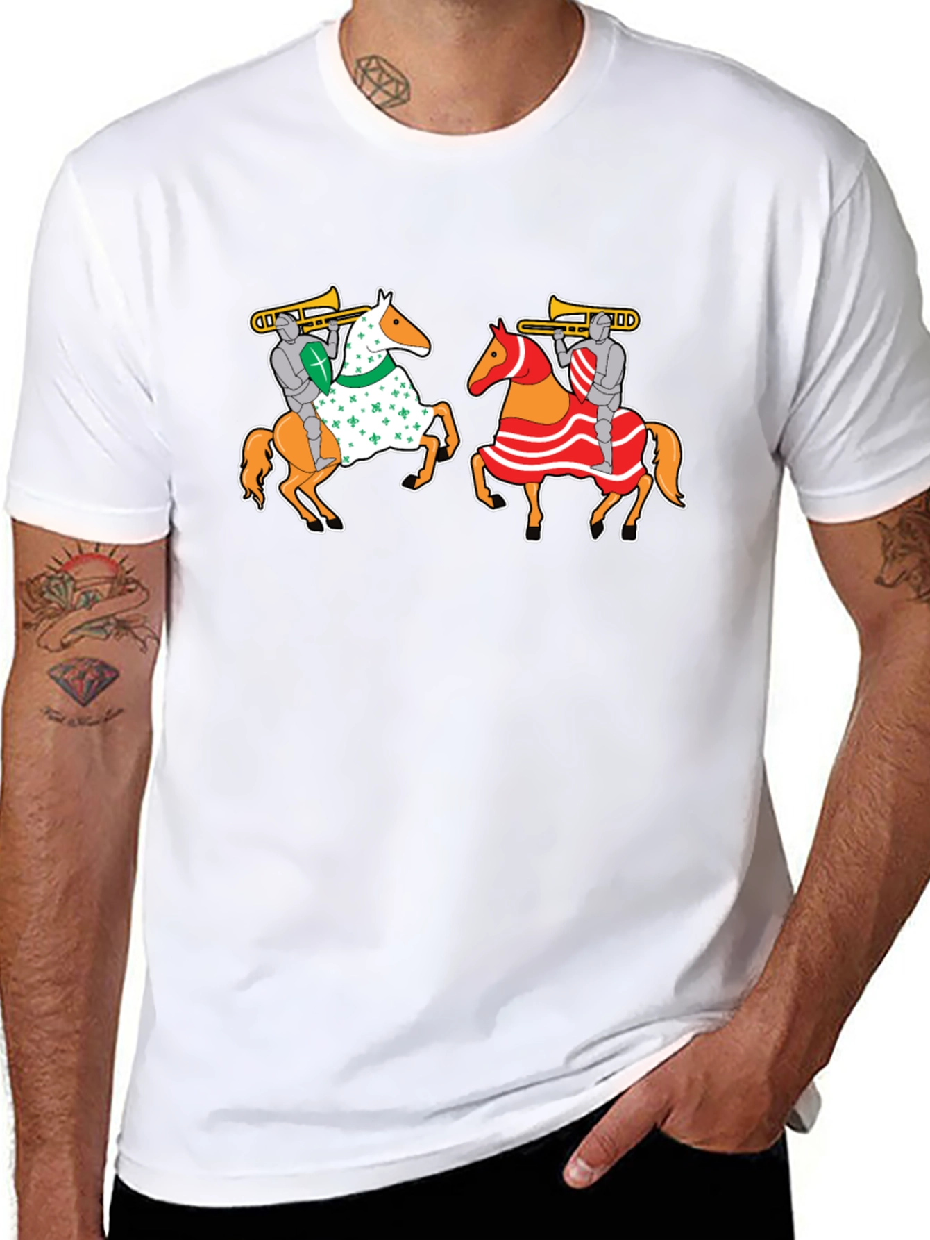Knights on Horseback T-Shirt - Fun Trumpet Design
