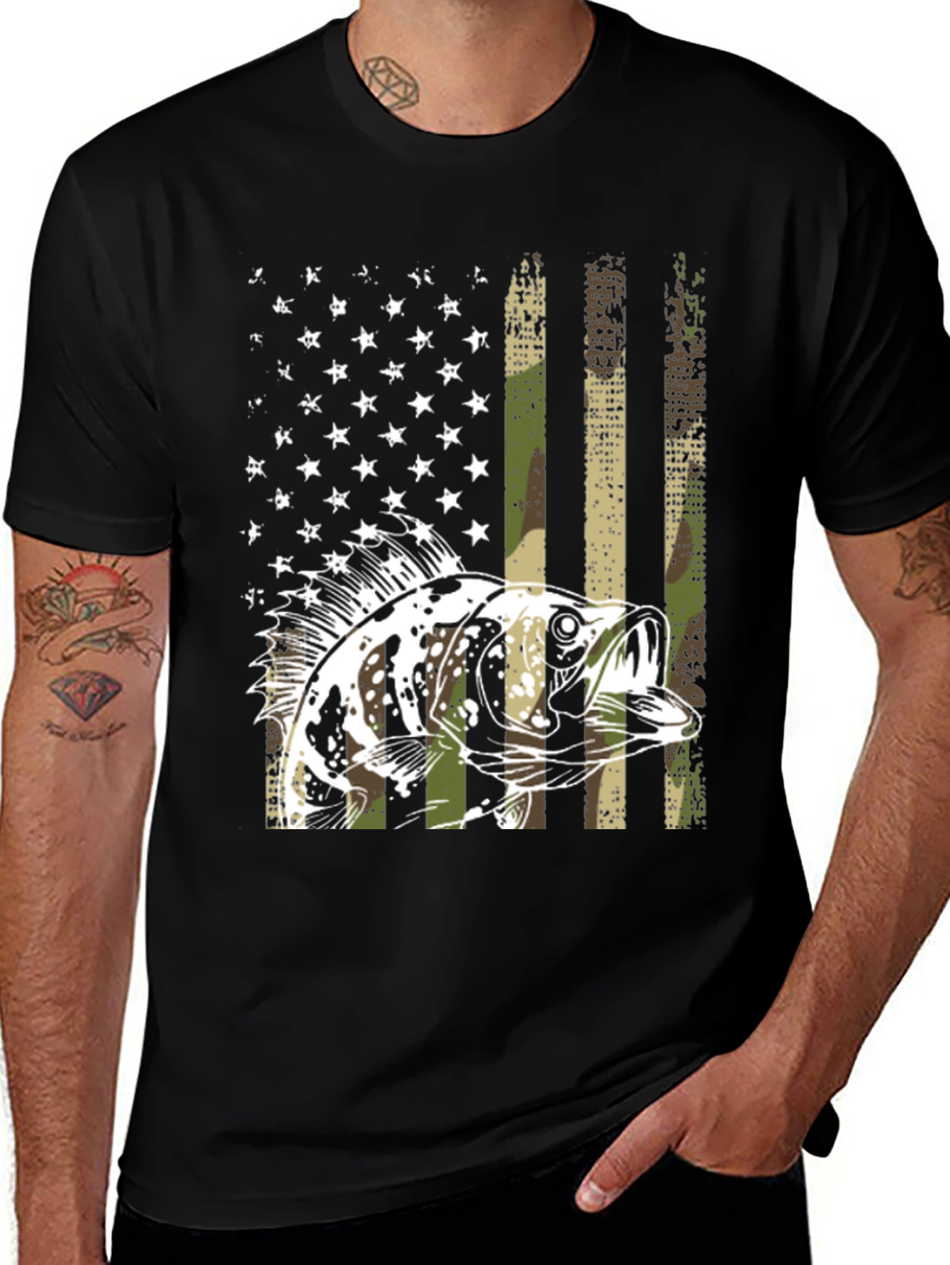 American Flag Bass Camo T-Shirt