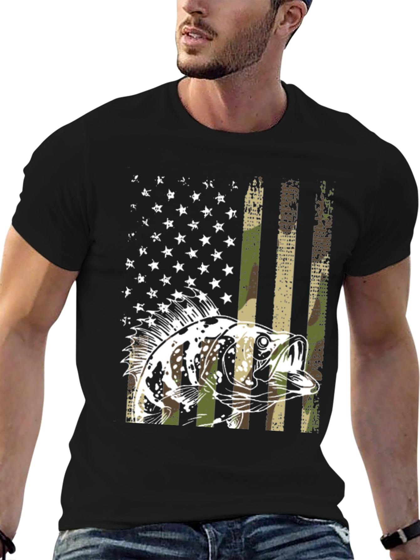 American Flag Bass Camo T-Shirt