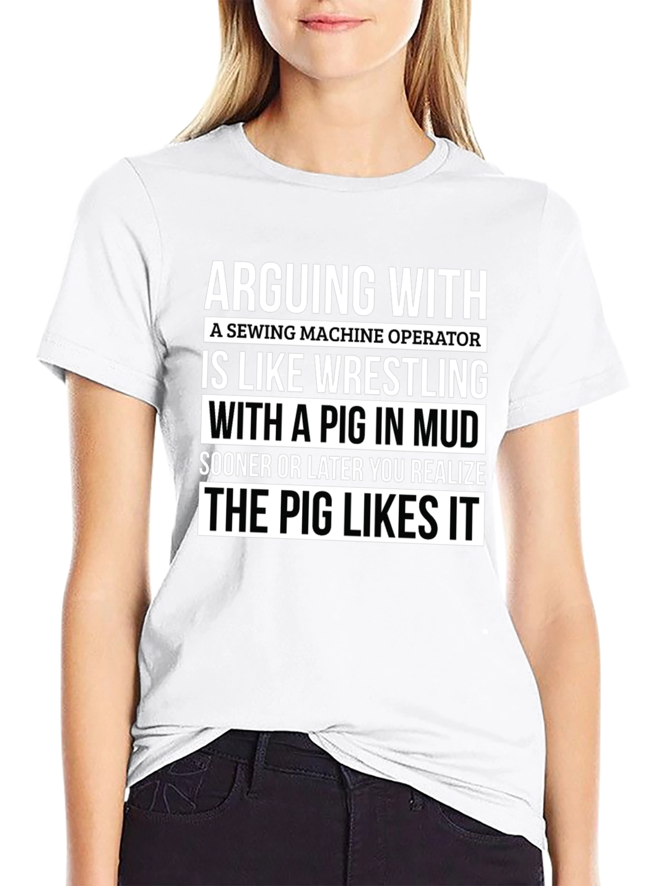 Sewing Machine Operator Wrestling Pig T-Shirt