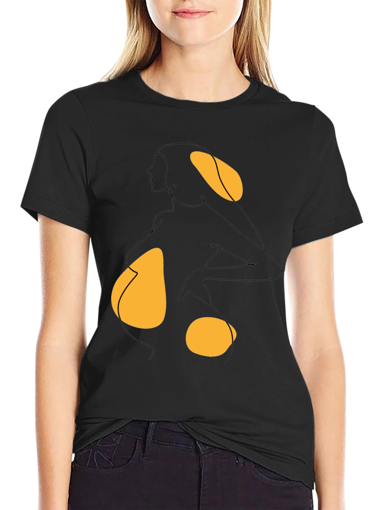 Abstract Woman Graphic Tee - Black